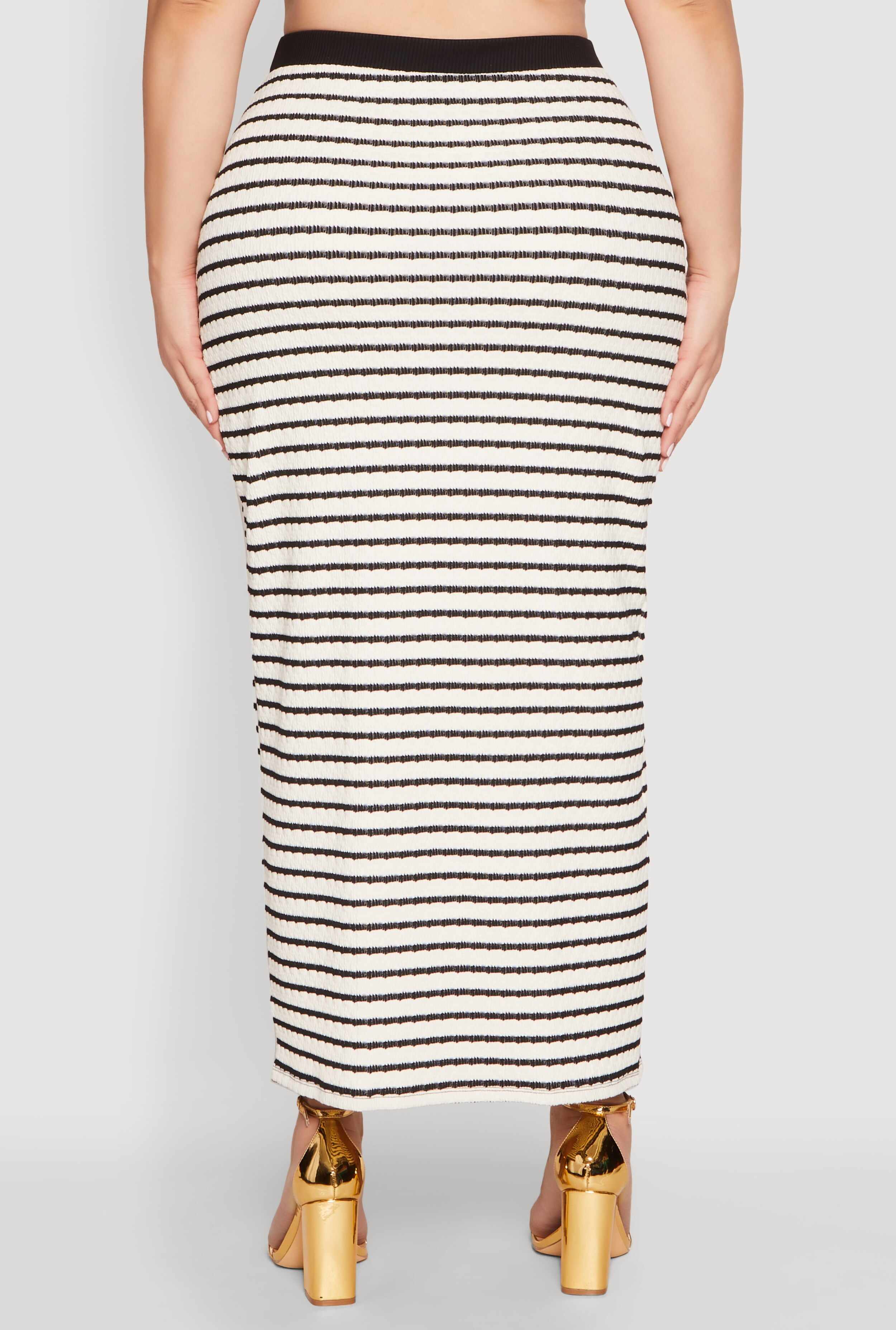 Plus Size Textured Knit Striped Maxi Skirt