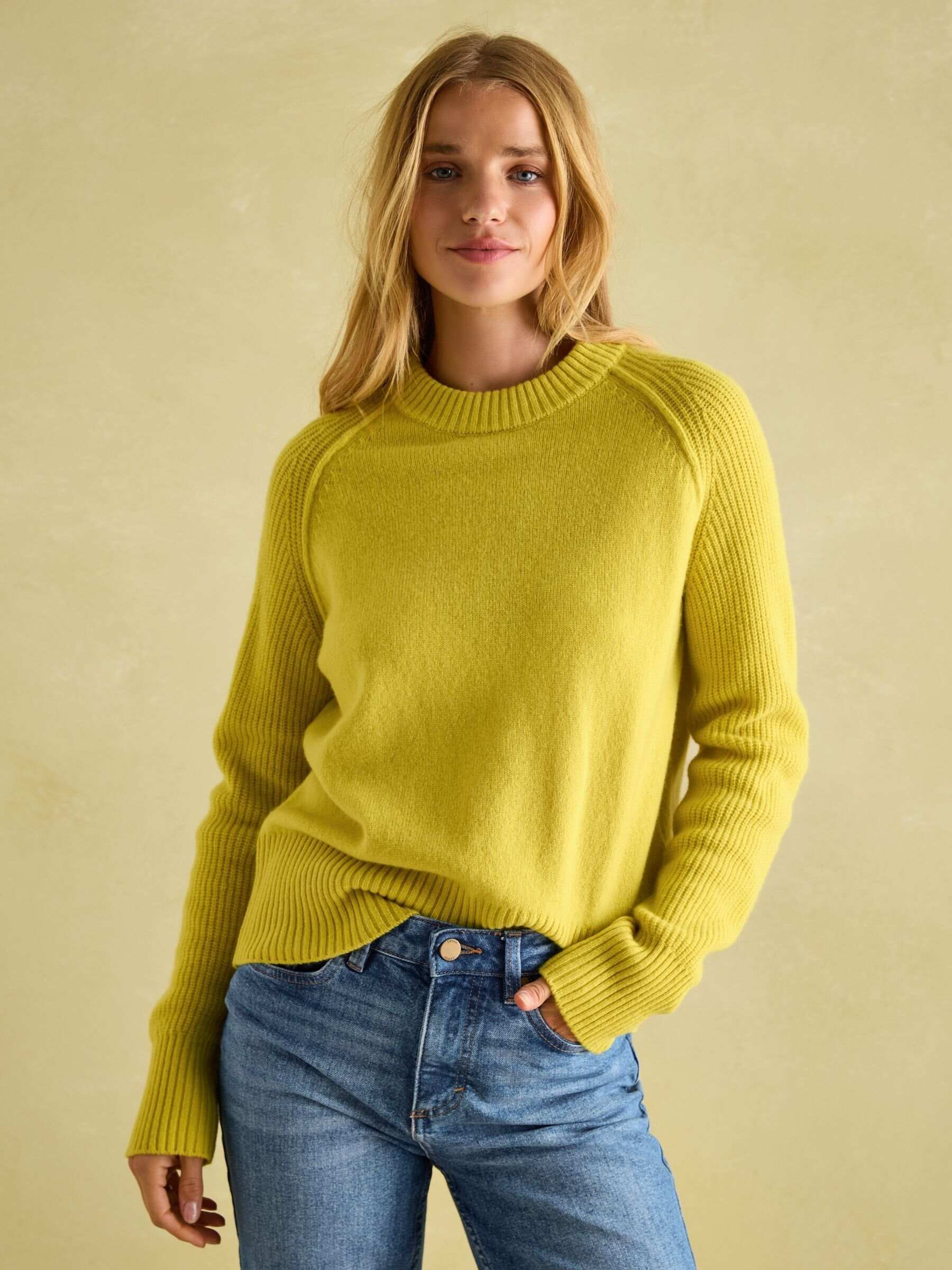 May Yellow Merino Wool Jumper with Detachable Roll Neck
