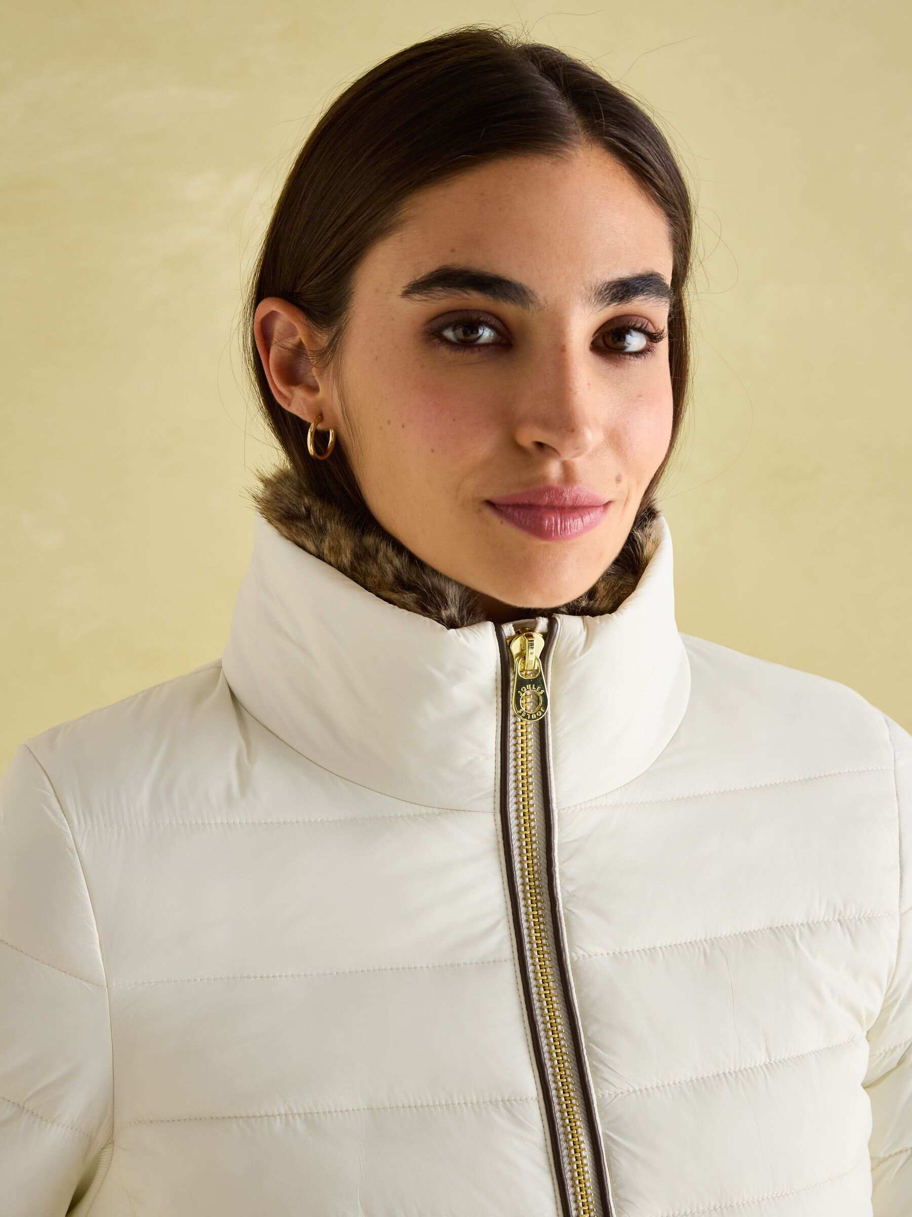 Beckley White Padded Showerproof Jacket with Faux Fur Trim