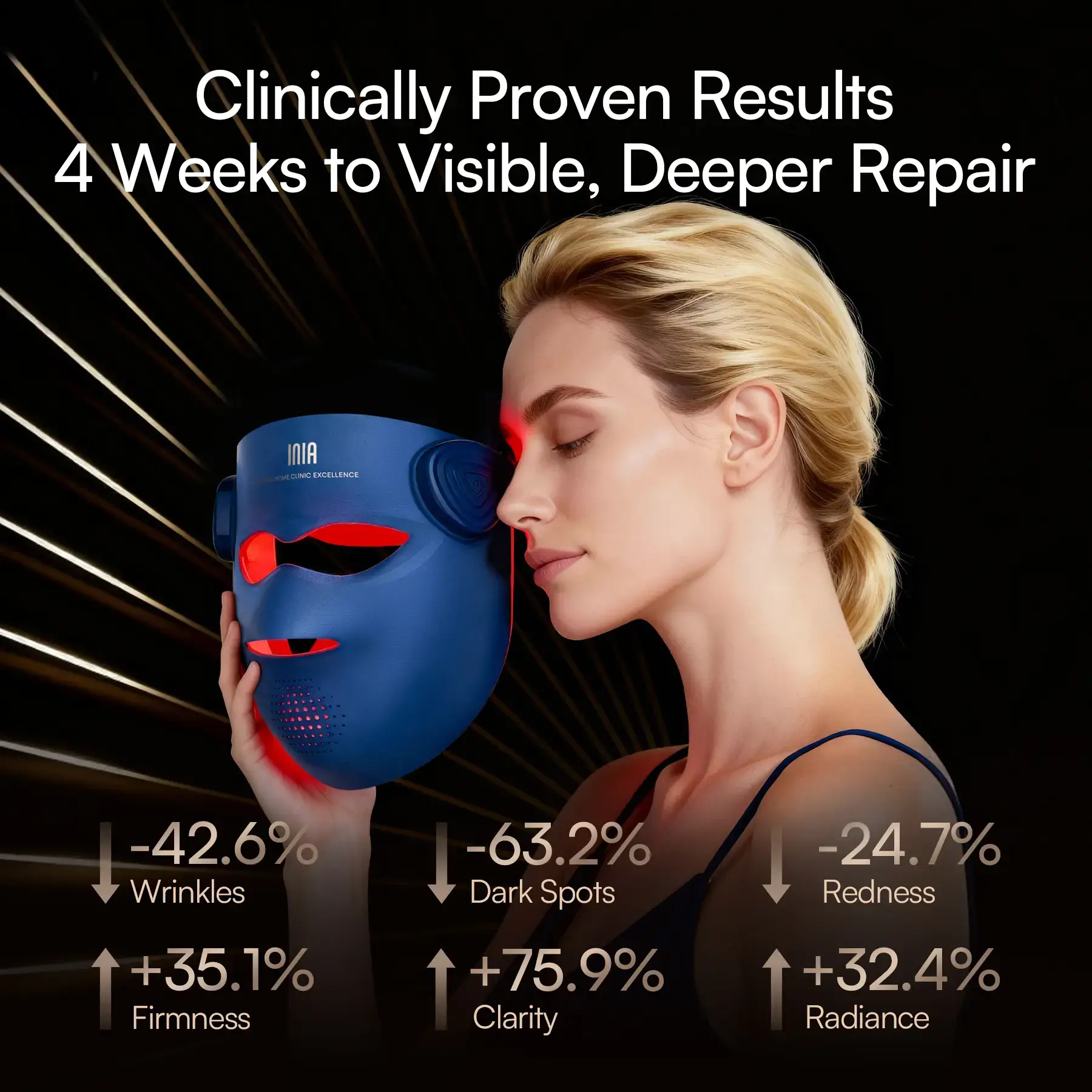 4D LED Light Therapy Mask, Dual NIR 940 + 850 nm Deep Penetration, Skin Repair & Lift, Jawline Firming with Cooling Therapy, Wireless Comfort
