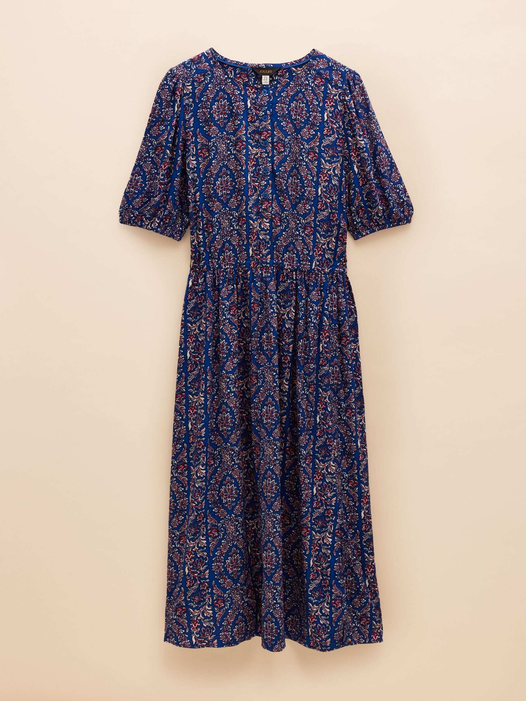 Adele Blue Crew Neck Elbow Length Sleeve Midi Dress