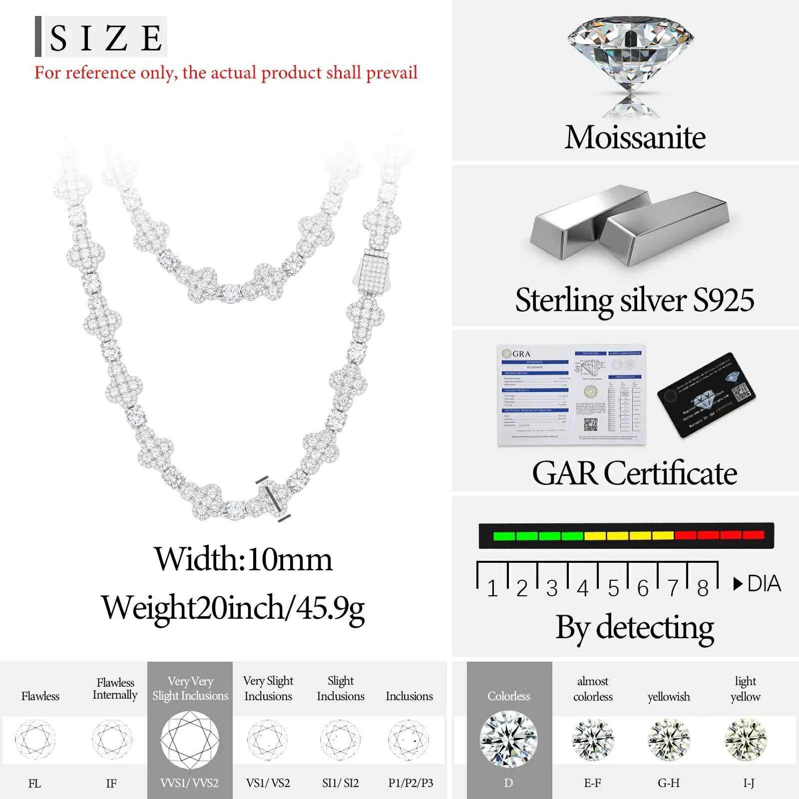 10mm S925 Moissanite Cross Tennis Chain