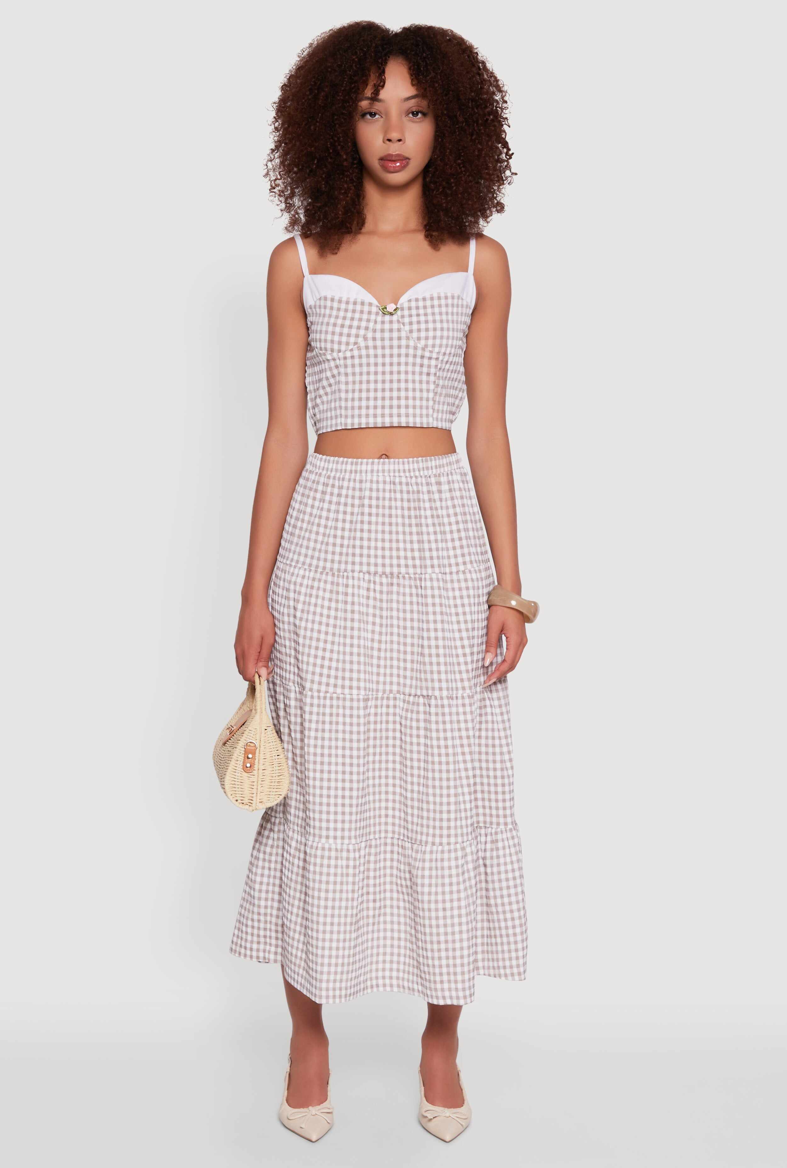 High Waisted Gingham Tiered Skirt