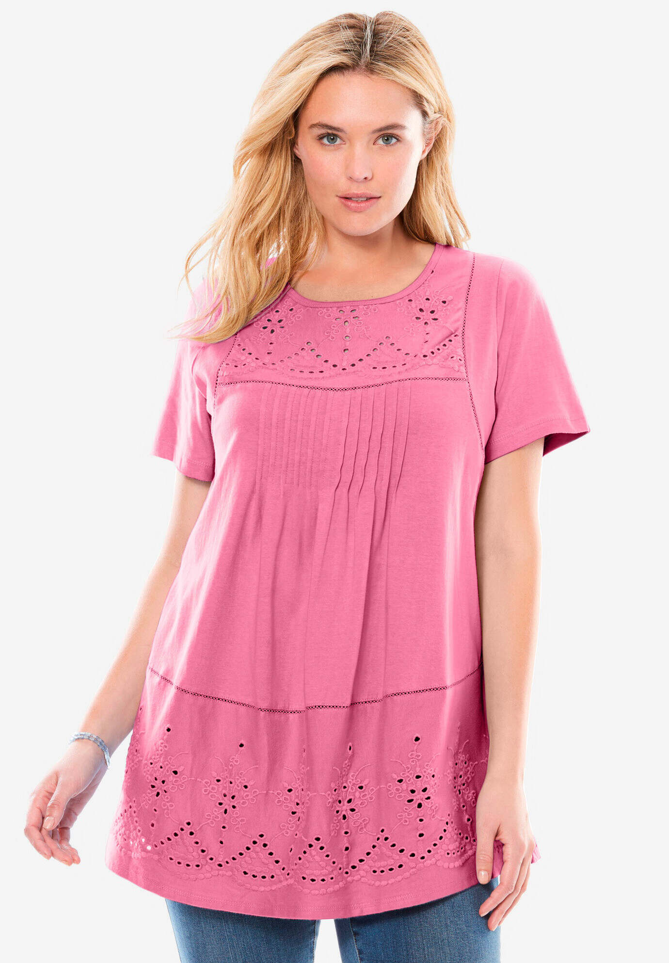 Embroidered Eyelet Pintucked Tunic