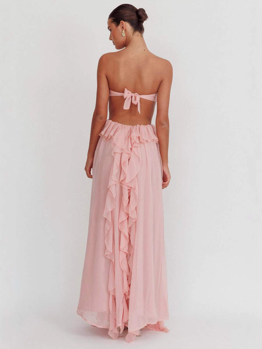 Strapless backless ruffled maxi dress