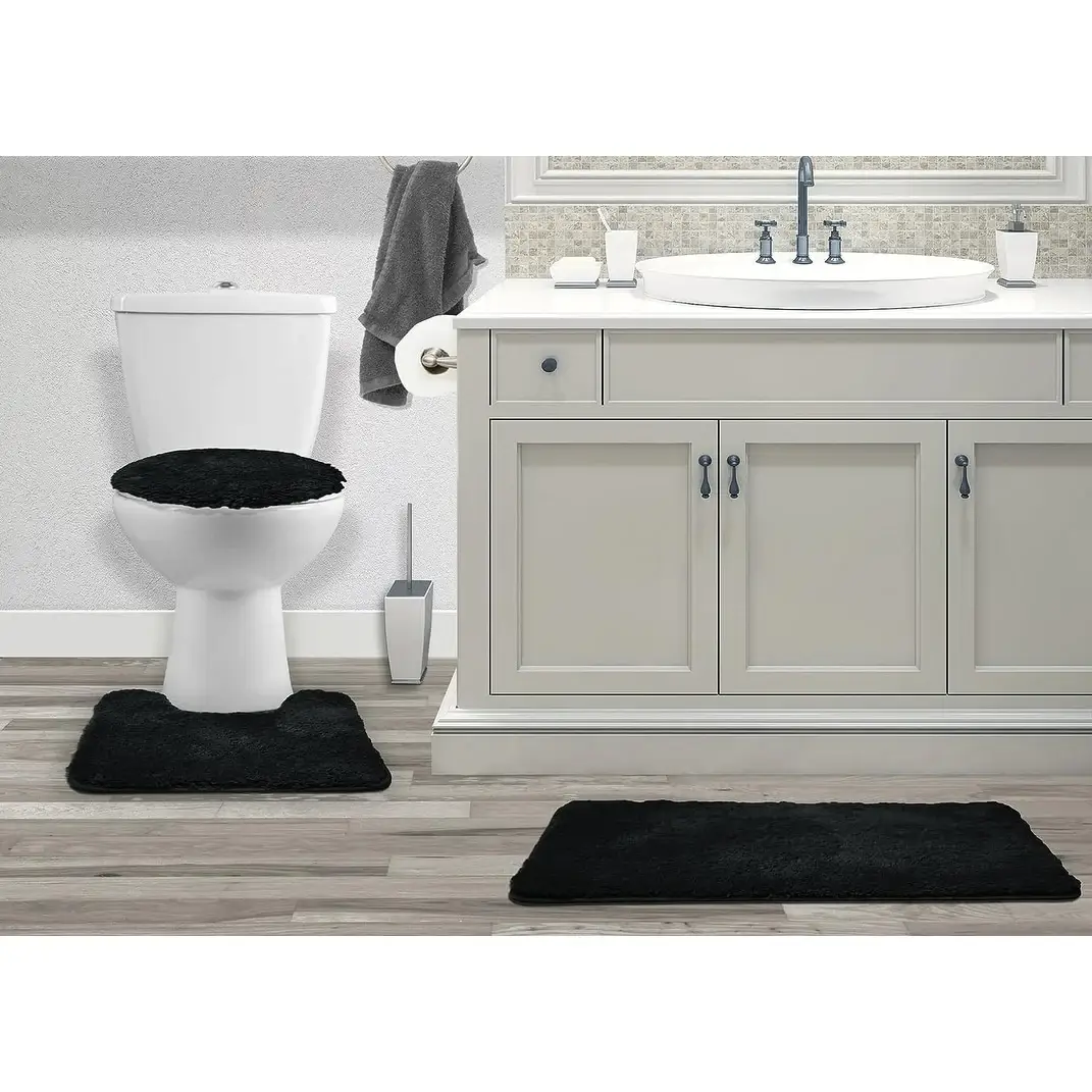 Queen Mary 3 Piece Bathroom Rug Set, Luxury Soft Plush Bath Mat, Contour Rug, Lid Cover, Non-Slip