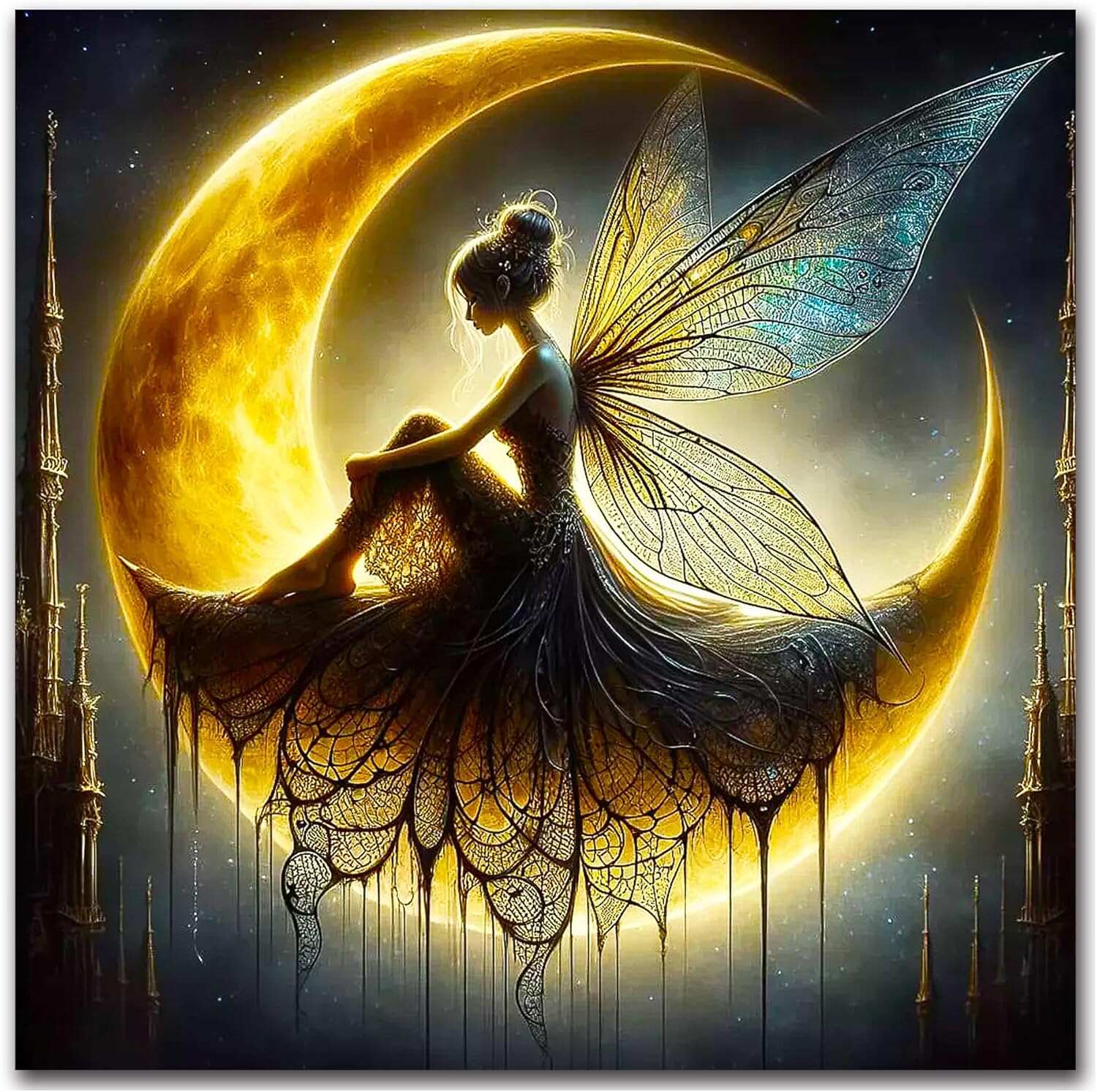 Diamond Art Kits for Adults, Fairy Diamond Painting Kit, Full Drill Round Moon Diamond Art Kits, DIY Gem Art and Crafts for Home Wall Decor Gift