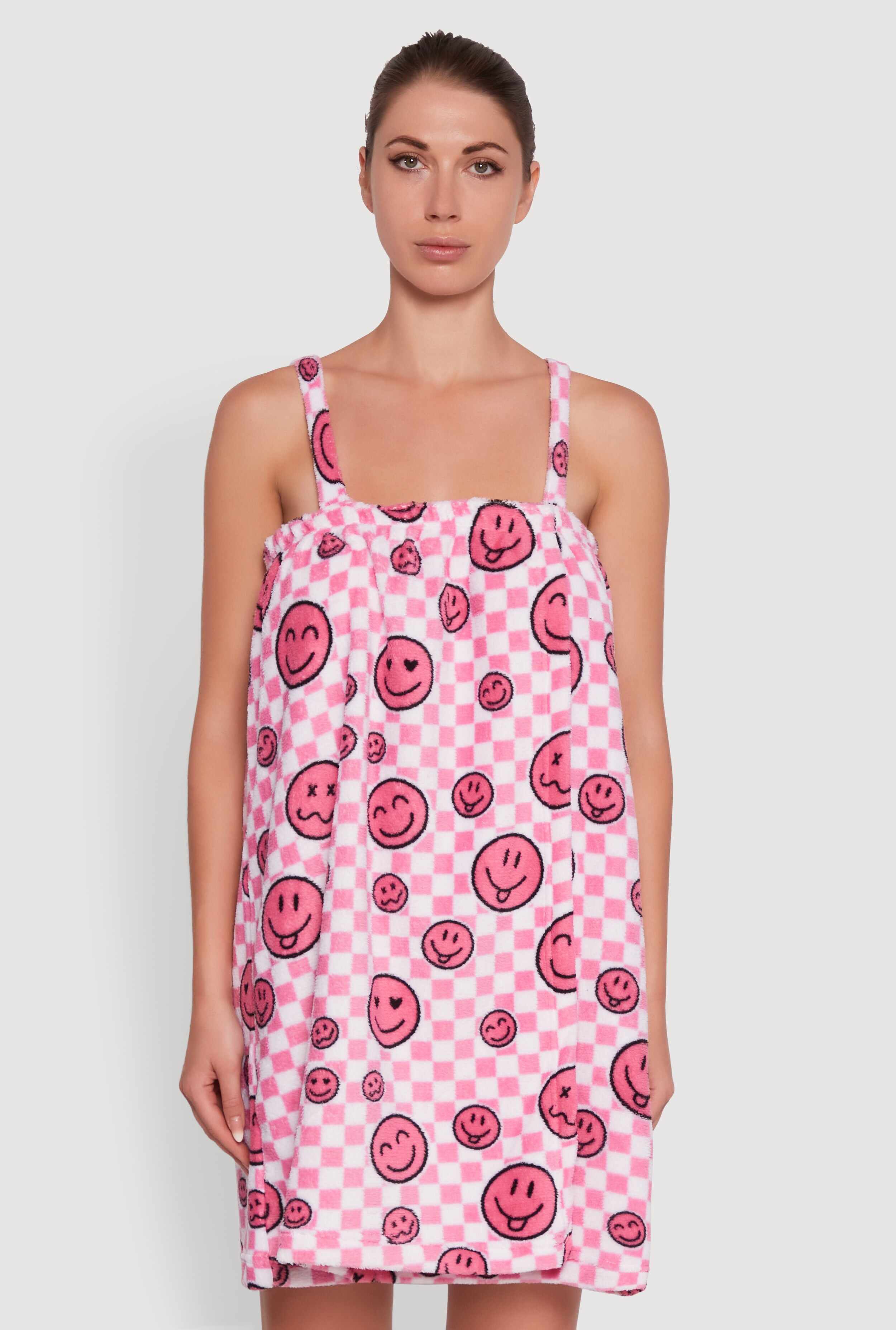 Patterned Plush Shower Wrap with Scrunchie