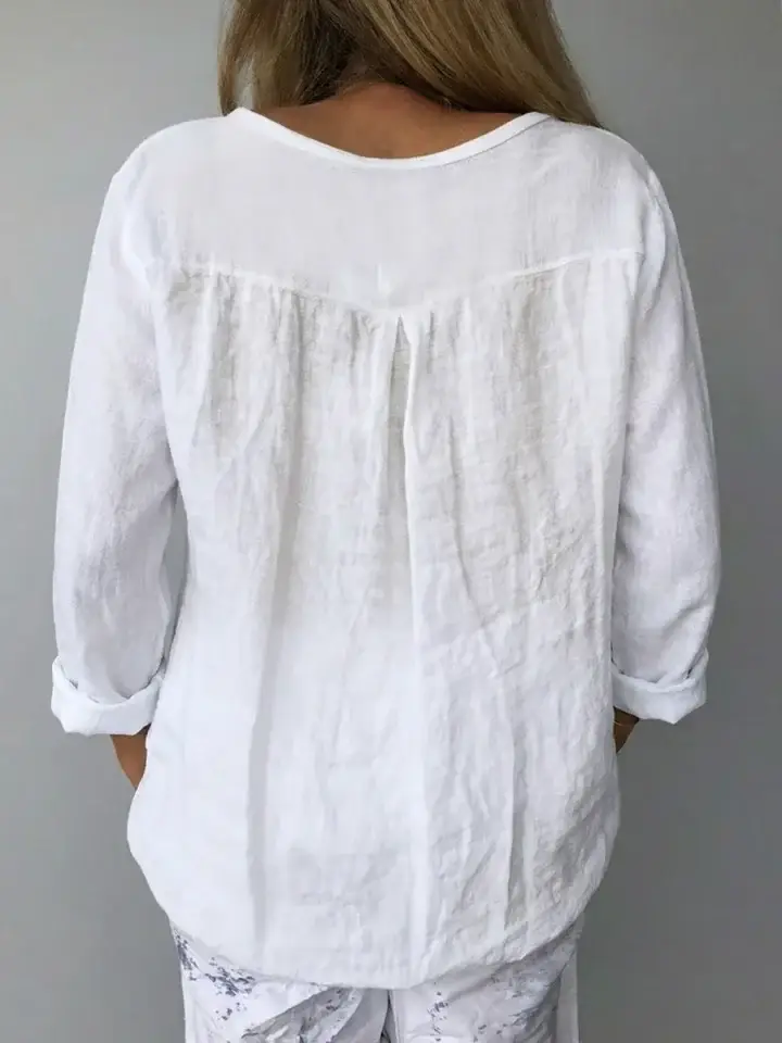 🔥Summer Arrivals🌟Women's V-neck Long-sleeved Cotton And Linen Top