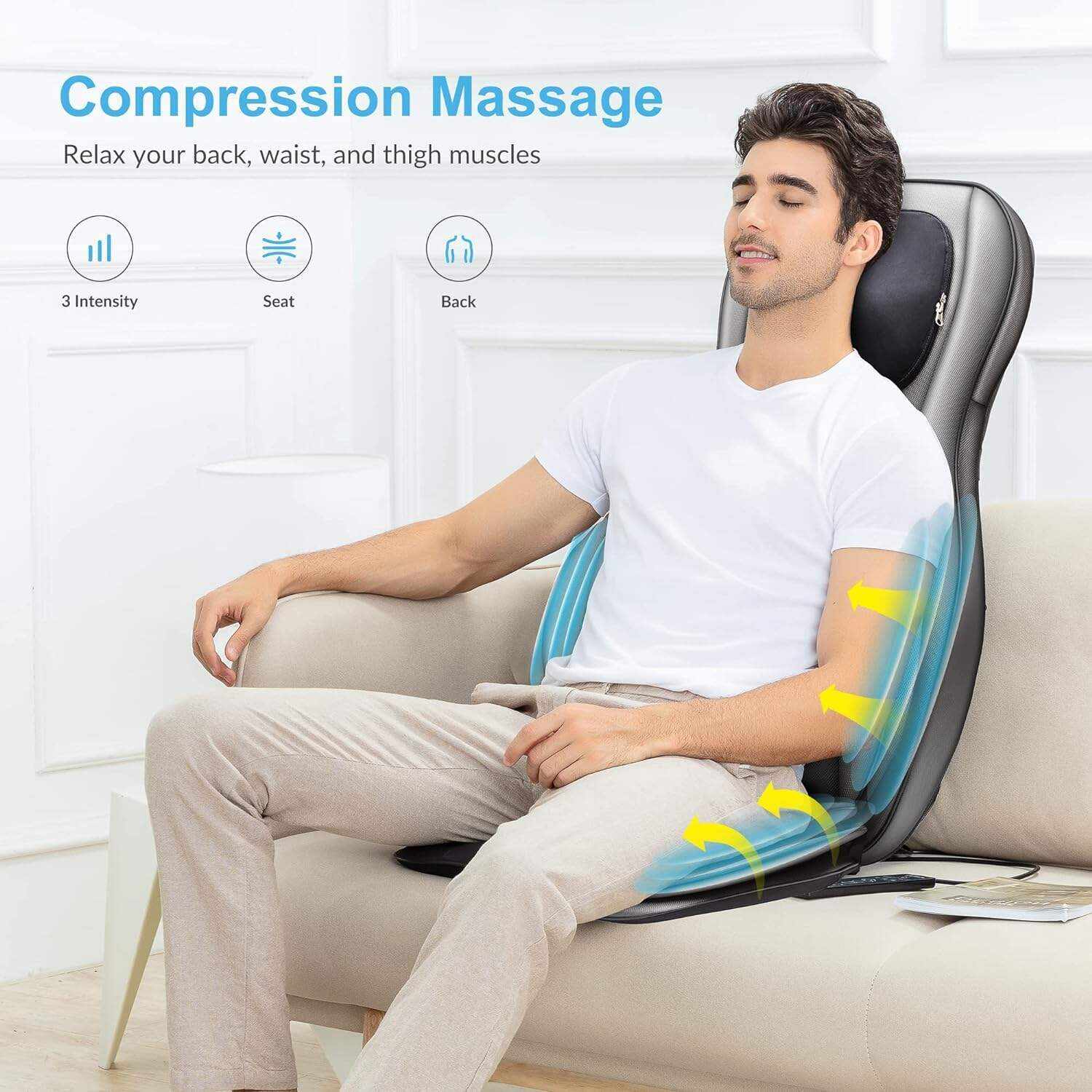 COMFIER Shiatsu Neck Back Massager with Heat and Compression, App Control 2D or 3D Deep Tissue Kneading Massage Chair Pad, Chair Massager for Full Body Pain Relief, Ideal Gifts,Grey