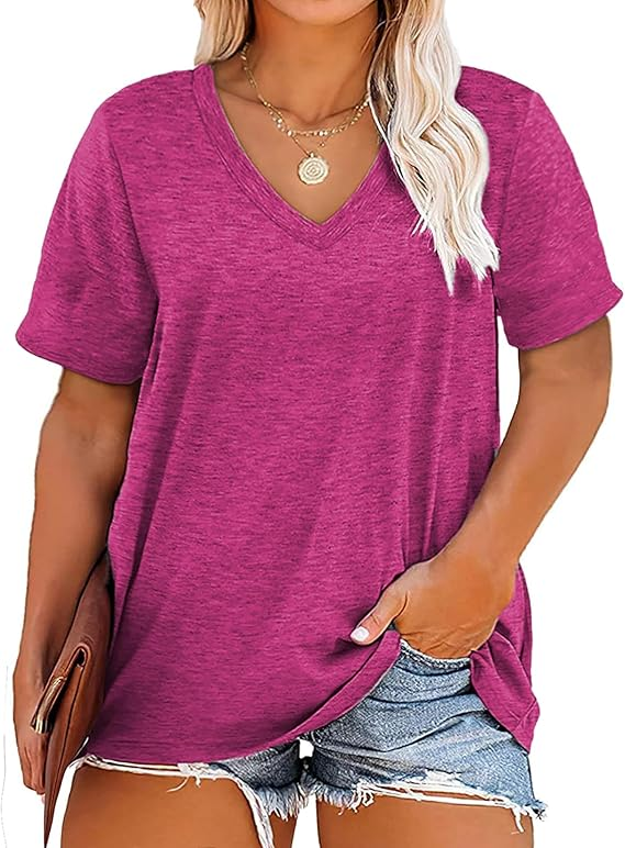 🔥Plus size v neck t shirt women short sleeve tops casual summer