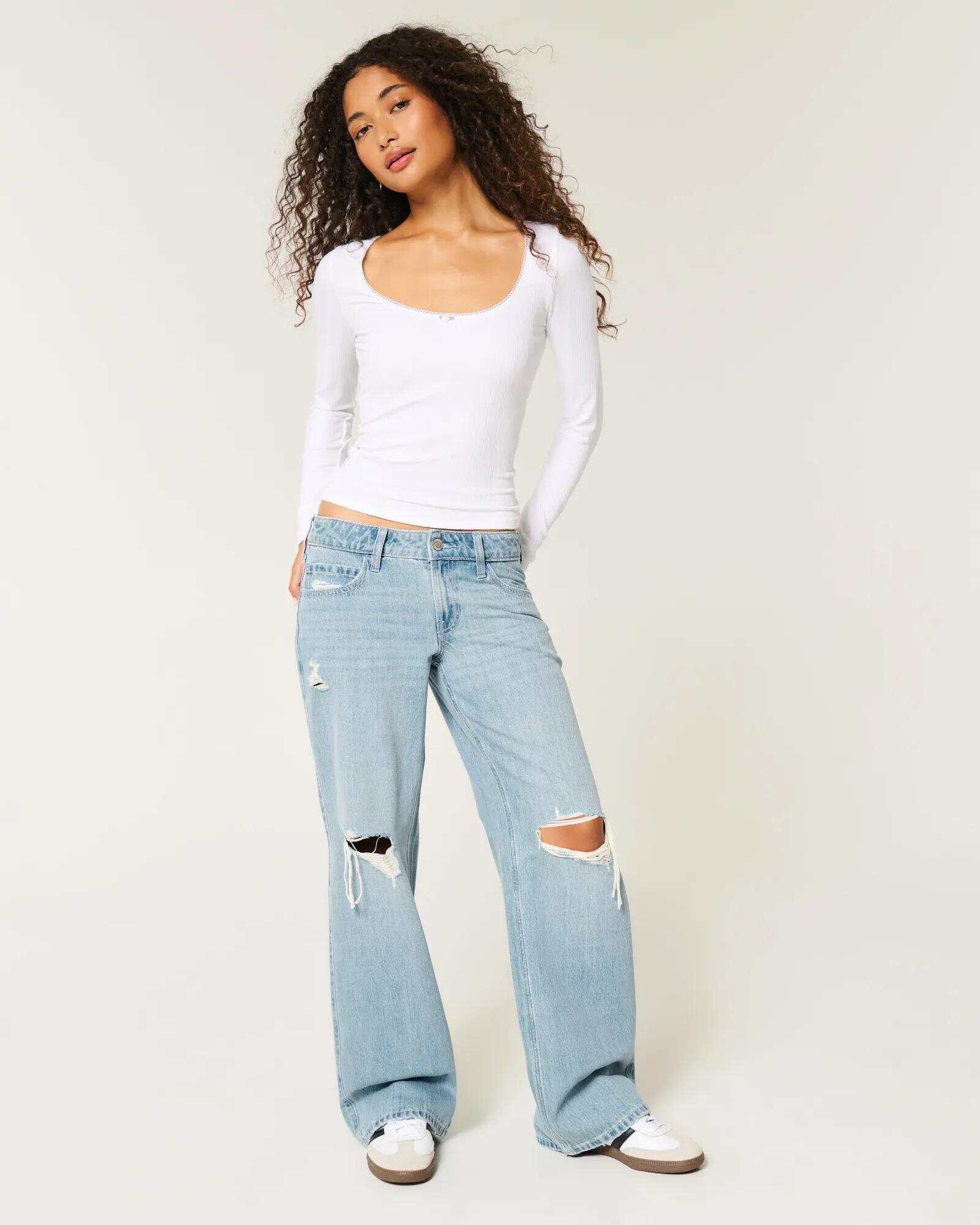 Low-Rise Dark Wash Baggy Jeans