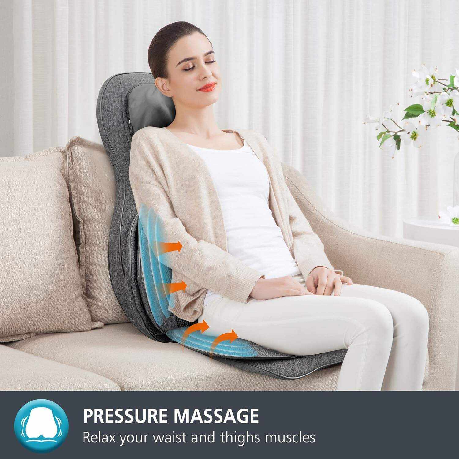 COMFIER Shiatsu Neck Back Massager with Heat and Compression, App Control 2D or 3D Deep Tissue Kneading Massage Chair Pad, Chair Massager for Full Body Pain Relief, Ideal Gifts,Grey
