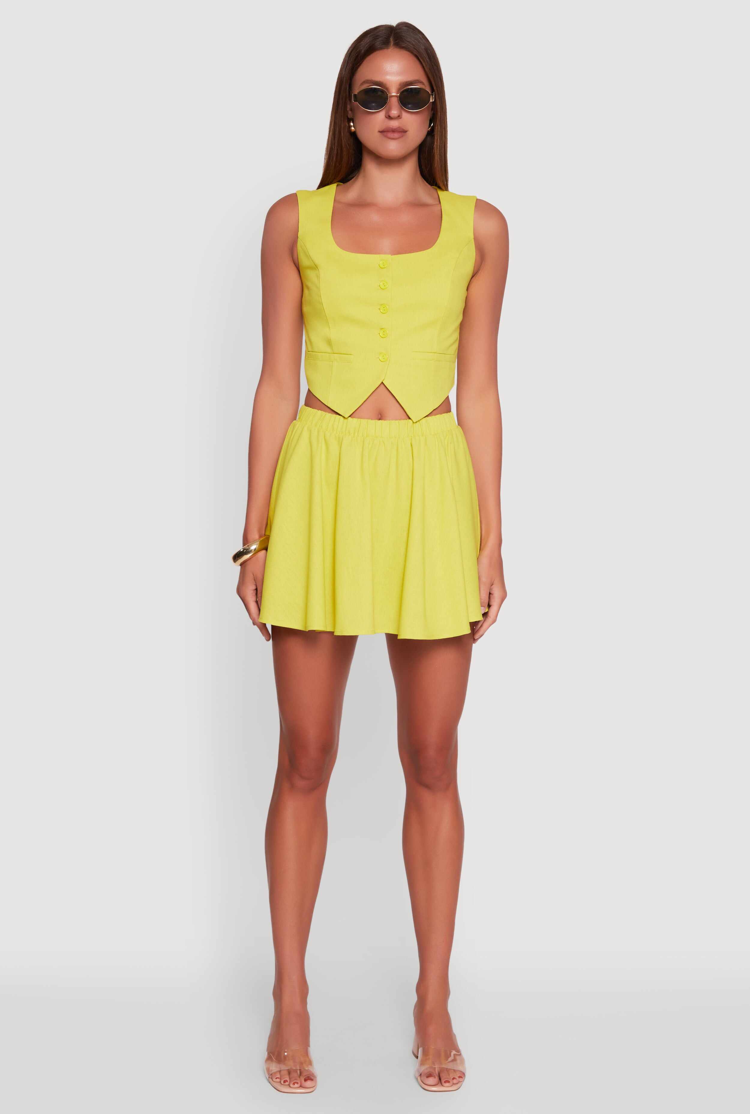 Mid Rise Mini Elastic Waist Circle Skirt