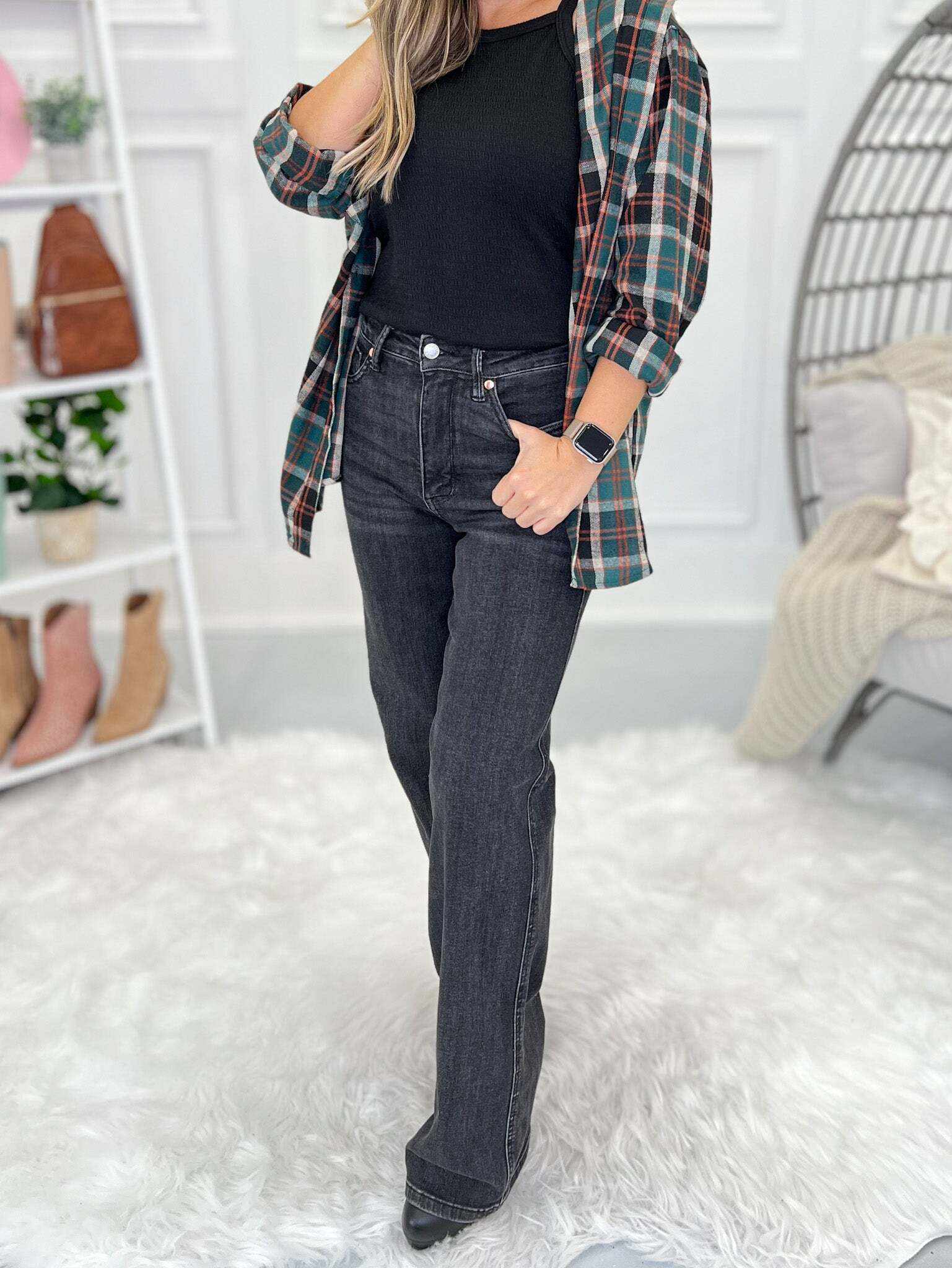 Christmas Tummy Control Washed Black Straight Jeans - Final Sale