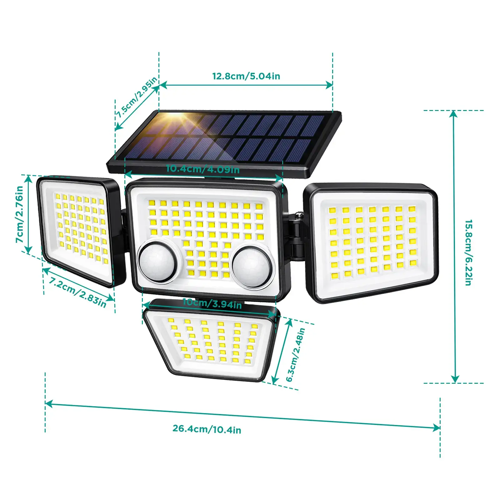 Solar Motion Sensor Lights-4 Heads 3000LM, IP65Waterproof, 270°Wide Angle Lighting Security Light for Yard, Garage, Porch, Pool,Garden,Barn,Patio,Thanksgiving home decor,Holiday Haul,Christmas gifts