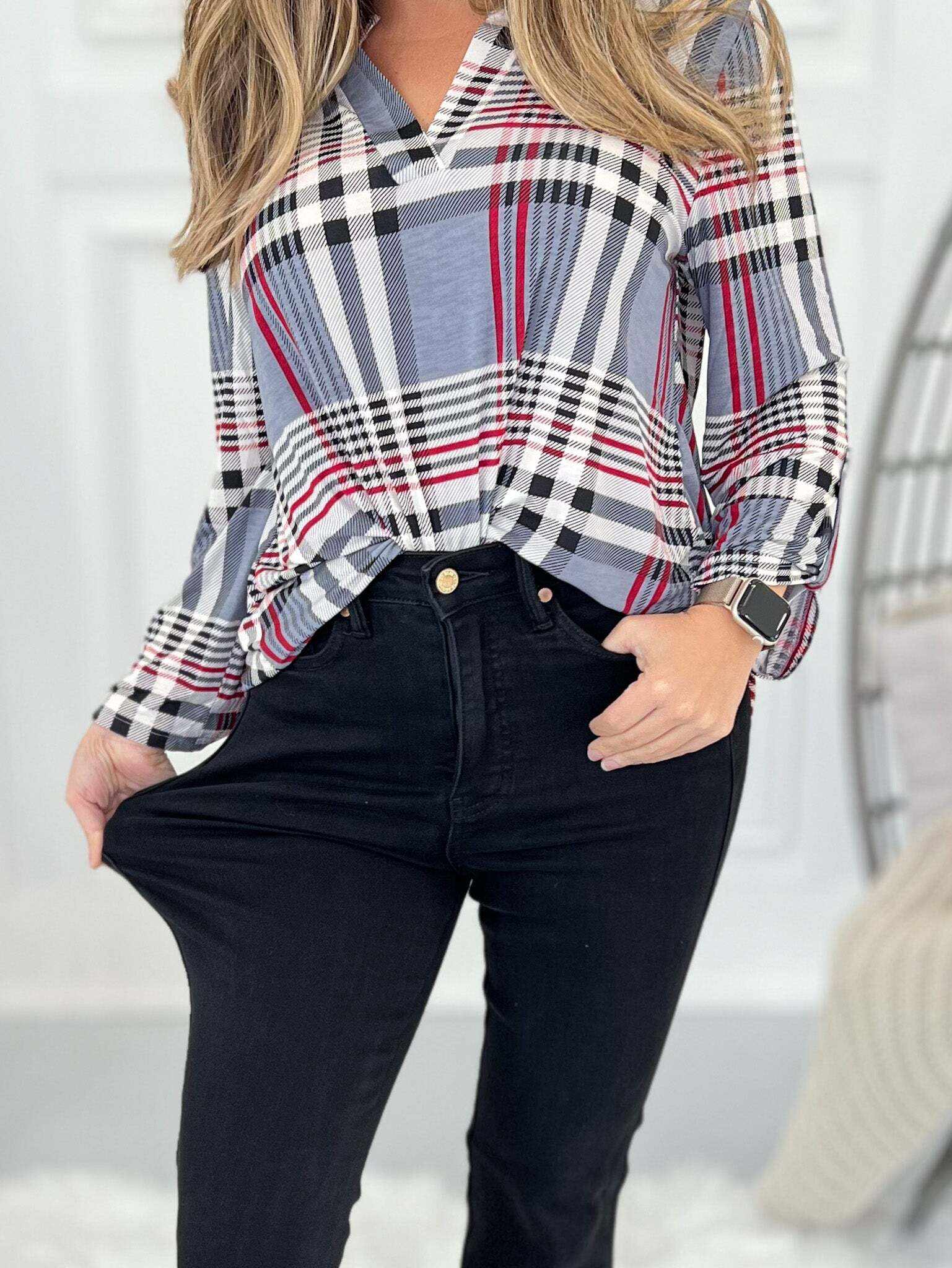 Christmas Tummy Control Cut Hem Flare Jeans- Final Sale