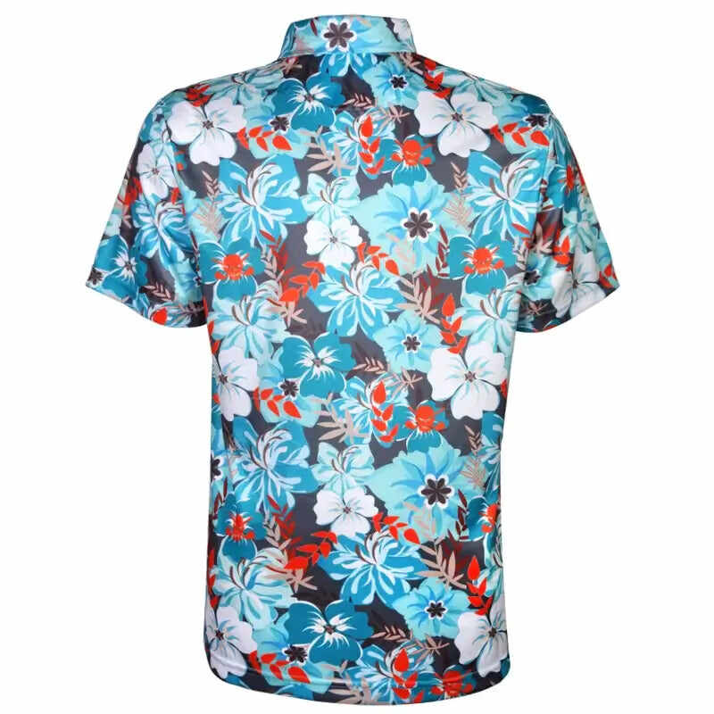 Aloha Men's Hawaiian Golf Shirt (Teal/Orange)