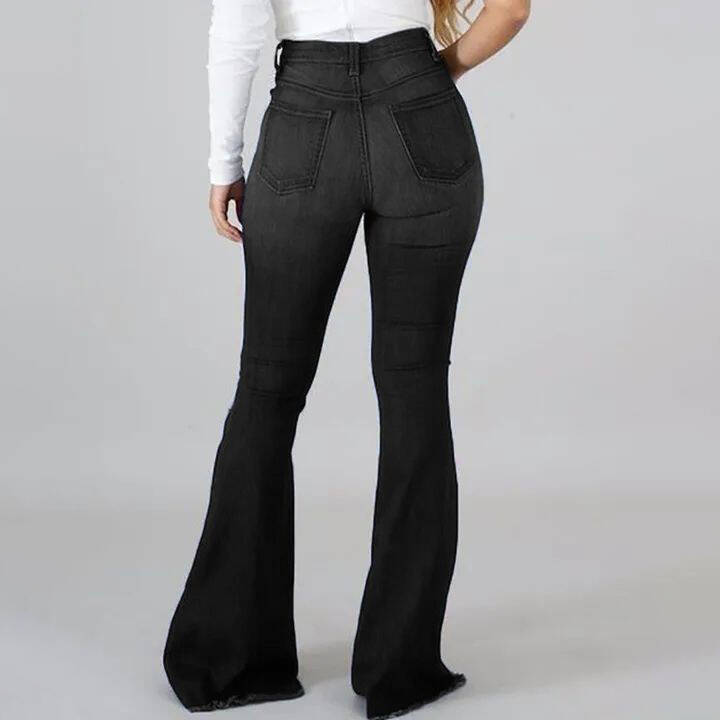 Women's Stretch Ripped High-waisted Flared Jeans