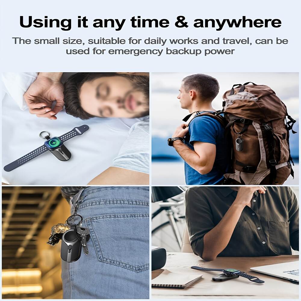 Mini Wireless Portable Charger For Apple Watch, Magnetic For IWatch Charger 2000mAh Power Bank 3 In 1 Keychain Charger With Plug, For IPhone/Airpod/iWatch, (for Ipone Or Type C Port), Creative Gifts, Emergency Power Bank For Travel, Black