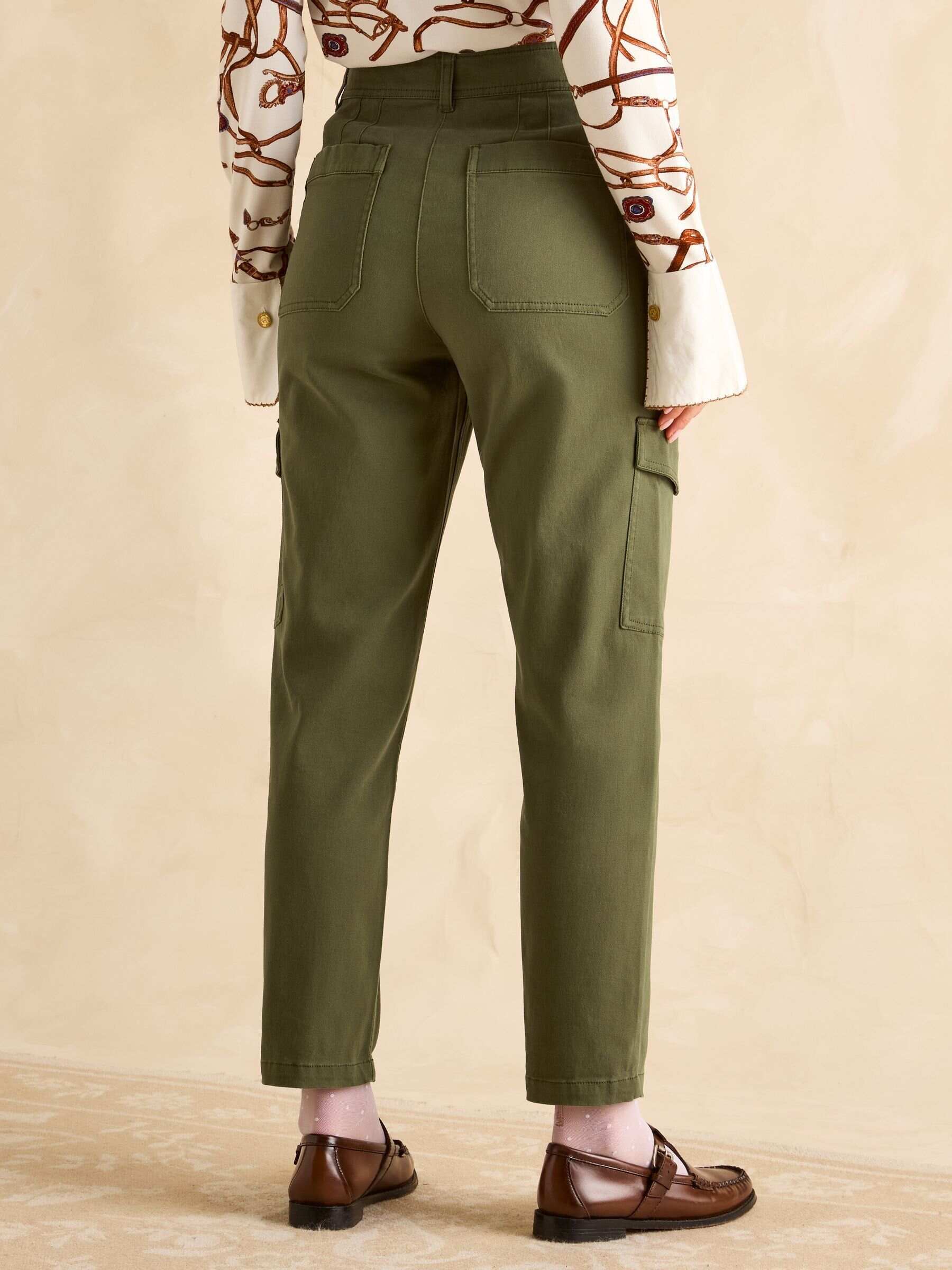 Khaki Green Tapered Leg Cargo Trousers