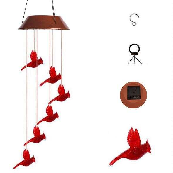 Solar Cardinal Red Bird Wind Chime