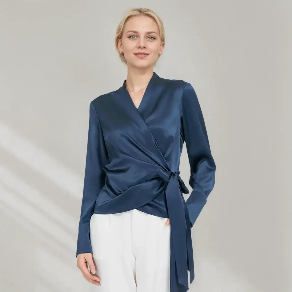 Women's Waist Strap Silk Blouse