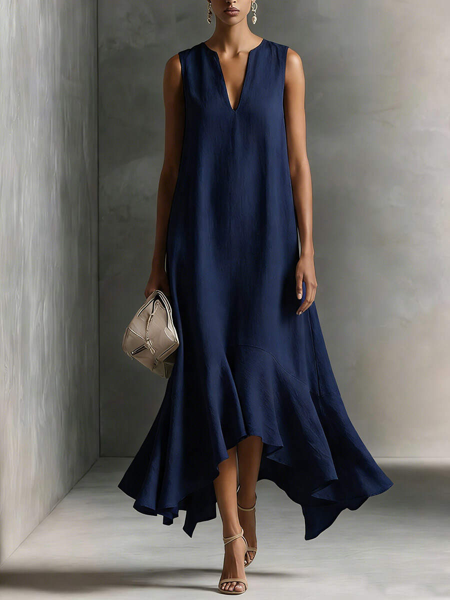 🔥Summer Arrivals🌟Women's V-neck Sleeveless Casual Loose Linen Dress