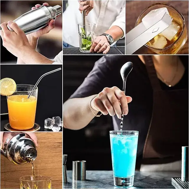Cocktail Shaker Premium Set Stainless Steel 23-Piece Set with Big Wooden Frame Bar Cocktail Shaker