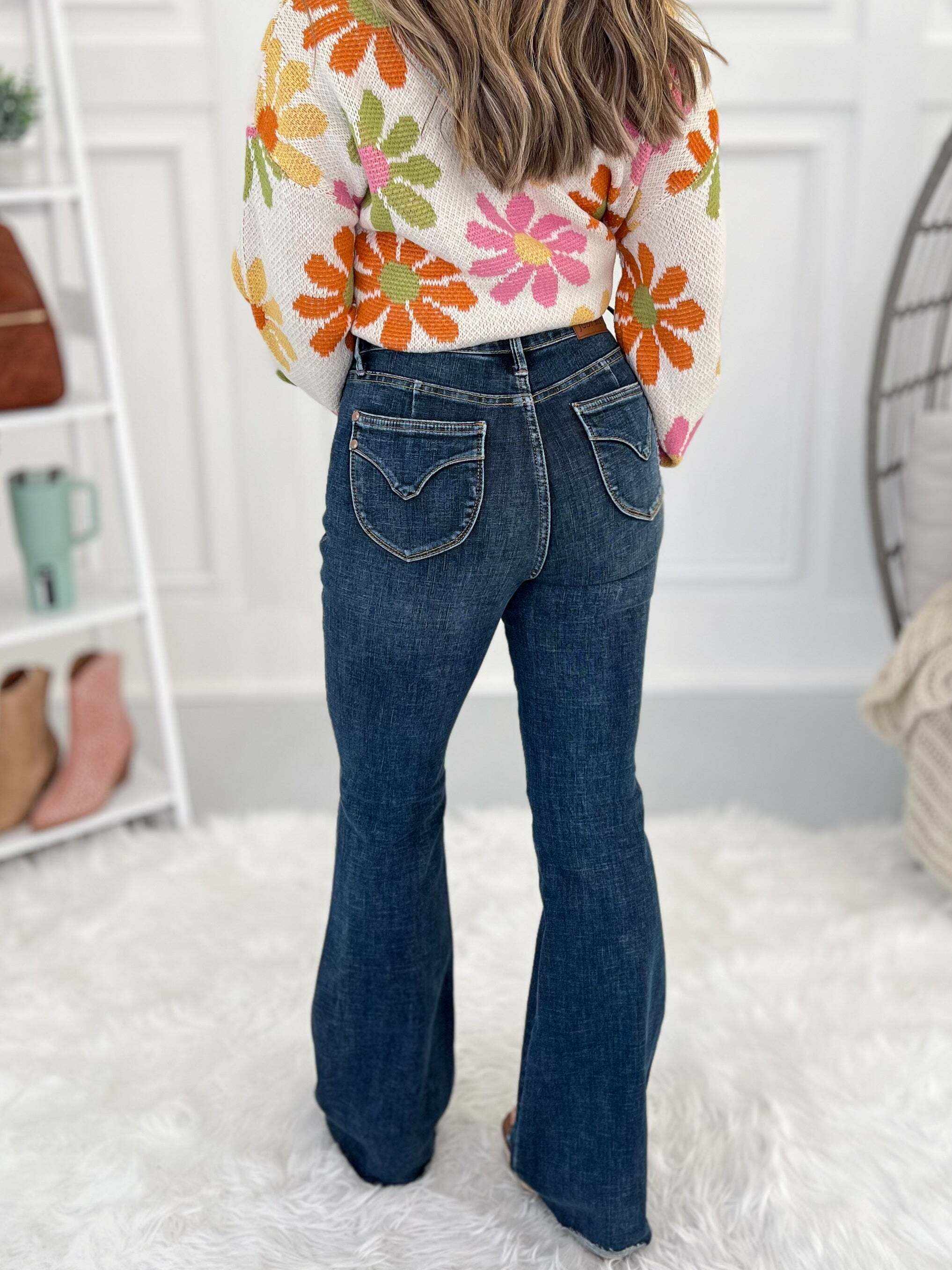 Days Of Our Lives - Christmas Tummy Control Flare Jeans- Final Sale