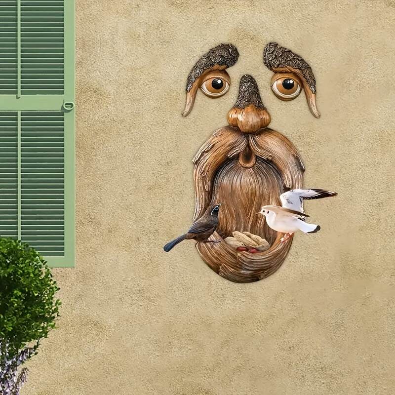 1pc, Resin Tree Face Bird Feeder, Outdoor Tree Hugger Sculpture Wild Life Bird Feeder, Whimsical Garden Decoration, Home Decor, Holiday Decor, Outdoor Decor, Yard Decor, Garden Decor, Summer Decor