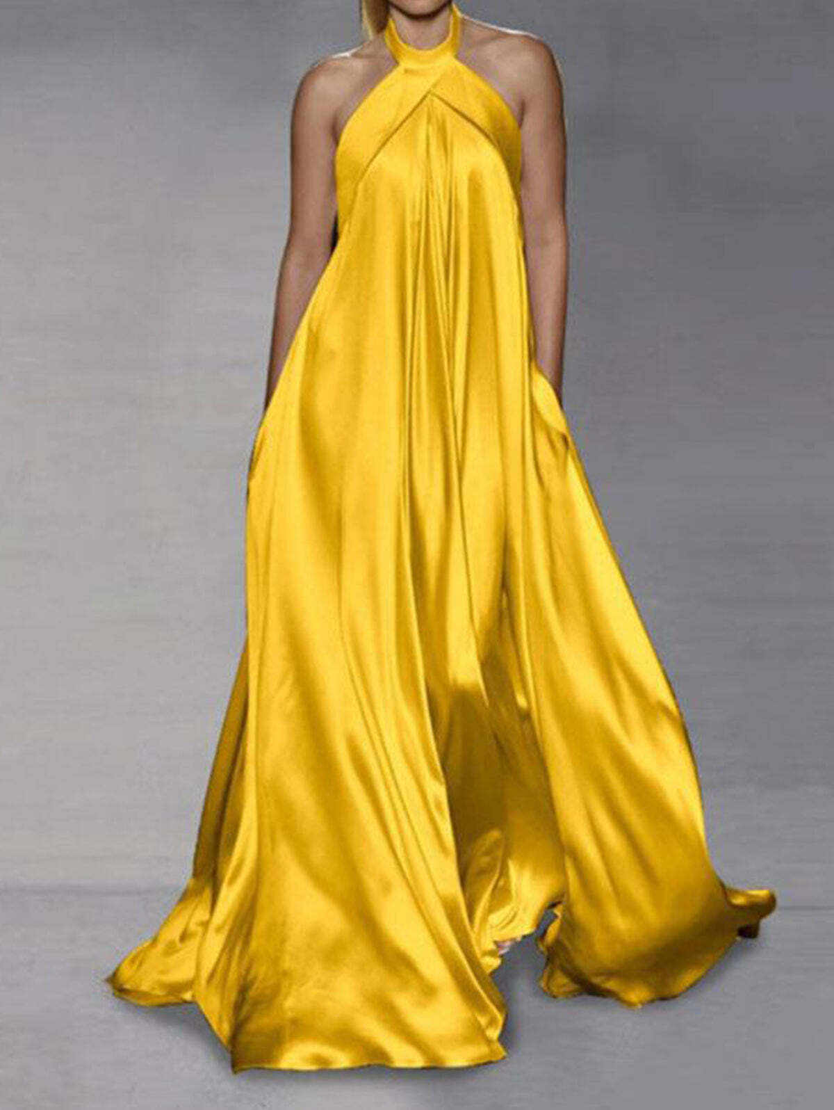 Elegant Solid Color Halter Swing Maxi Dress