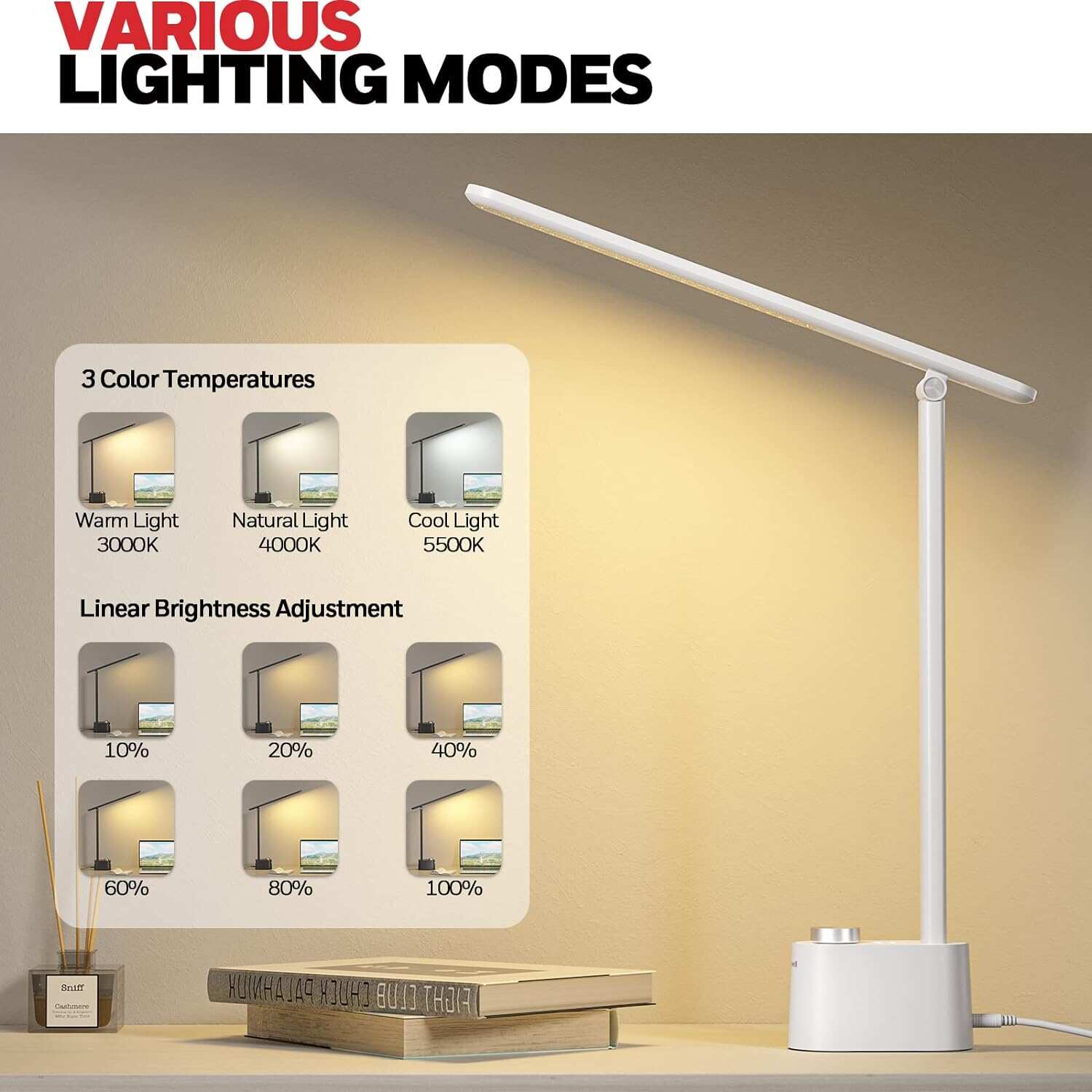 Honeywell Desk Lamp Home Office - LED Lighting with Charging Station A+C USB Port for Small Spaces Bedroom Reading Crafts HWT-H01 Black