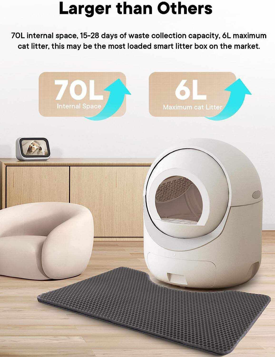 Self Cleaning Cat Litter Box - Anti-Pinch/Odor-Removal Design Automatic Cat Litter Box, Extra Large for Multiple Cats, All Litter Can Use, Easy Clean, with Garbage Bags/Mats, Smart App Control