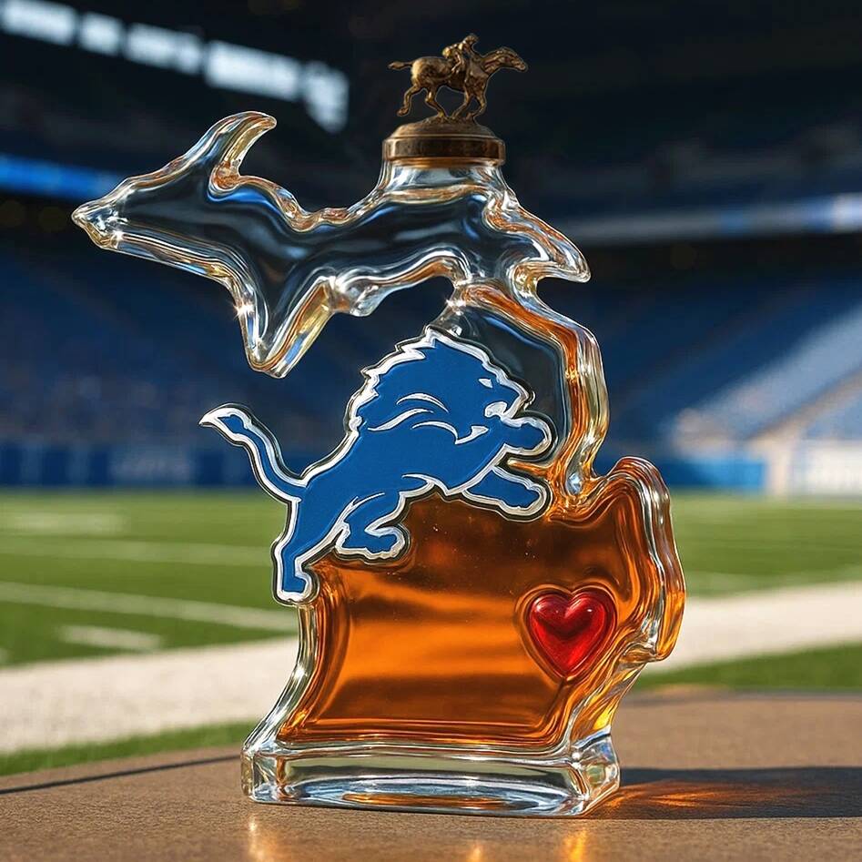 Detroit Lions & State of Michigan Whiskey Bottle