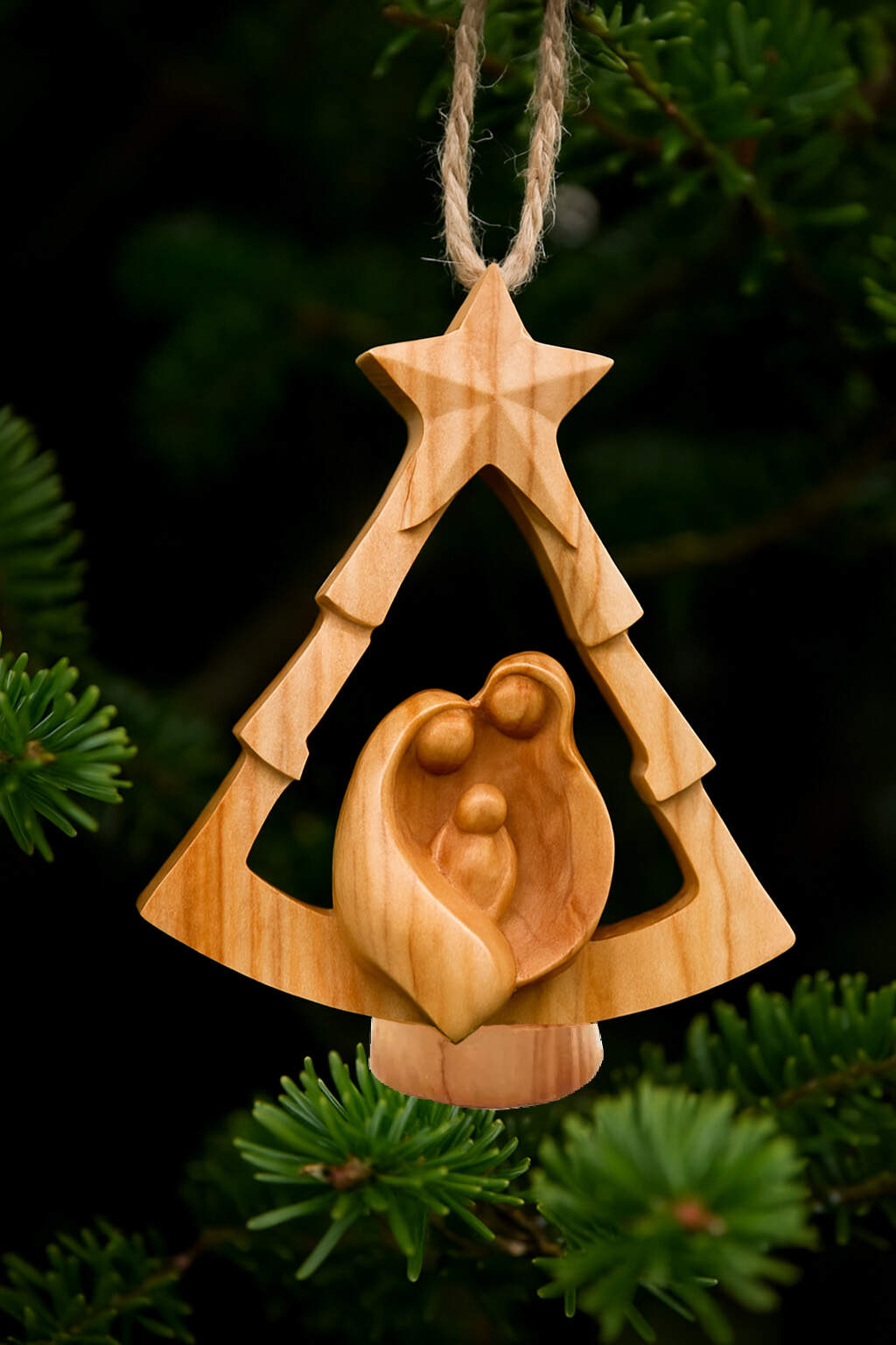 Hand-Carved Wooden Nativity Ornament