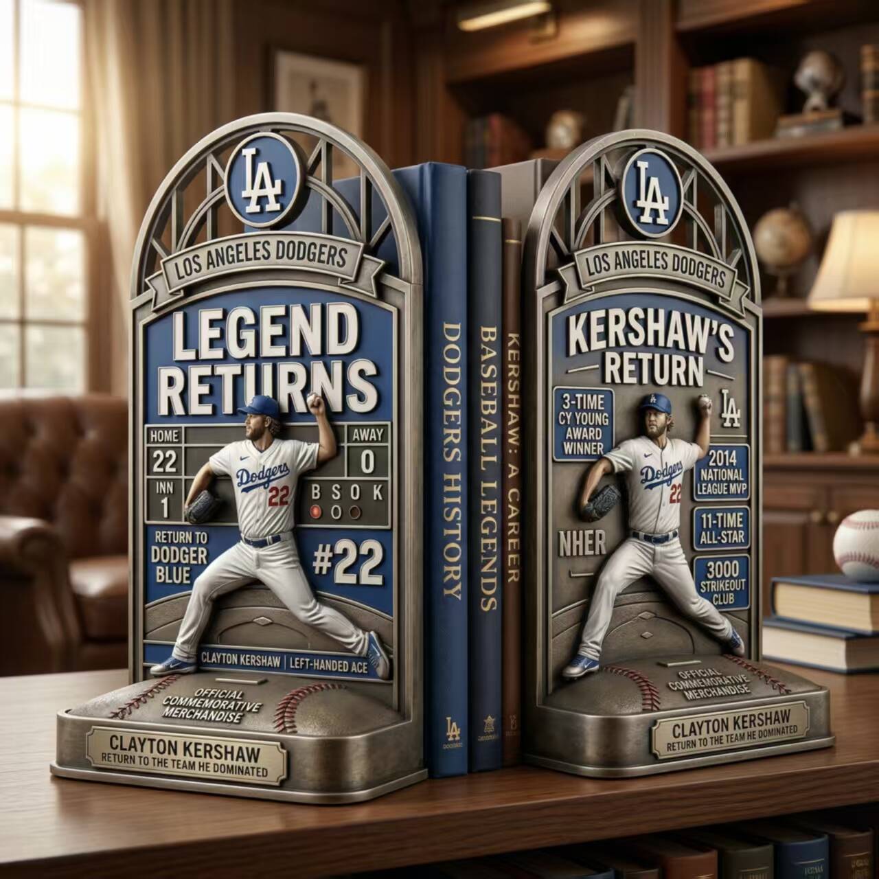 ⚾️Clayton Kershaw LA Dodgers Legend Return Commemorative Bookends!