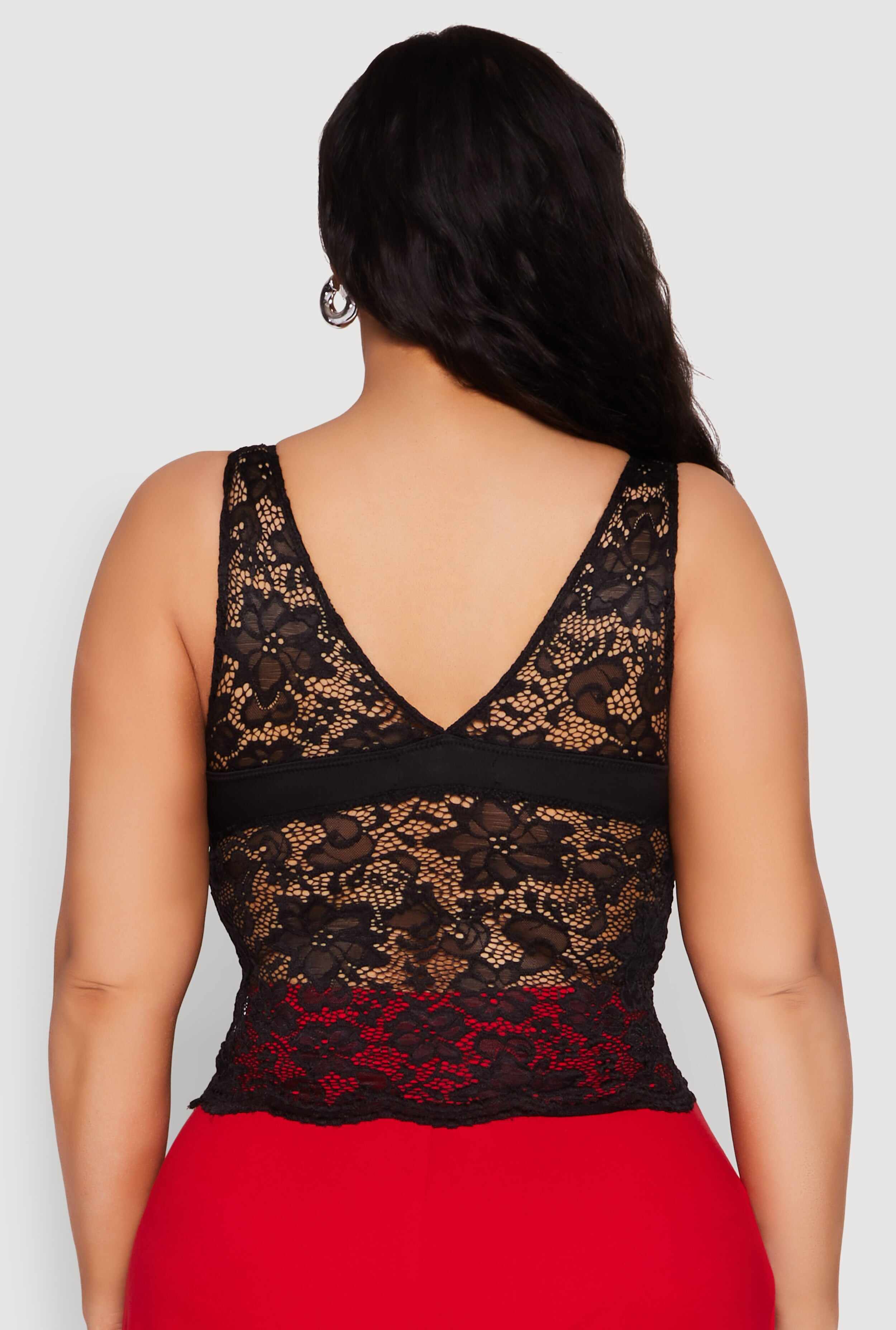 Plus Size Floral Lace Scoop Neck Tank Top