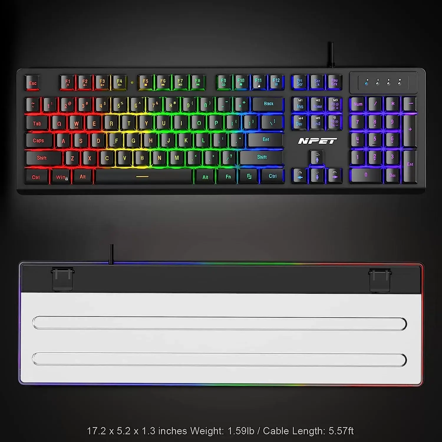 NPET K10 Wired Gaming Keyboard, LED Backlit, Spill-Resistant Design, Multimedia Keys, Quiet Silent USB Membrane Keyboard for Desktop, Computer, PC (Black)