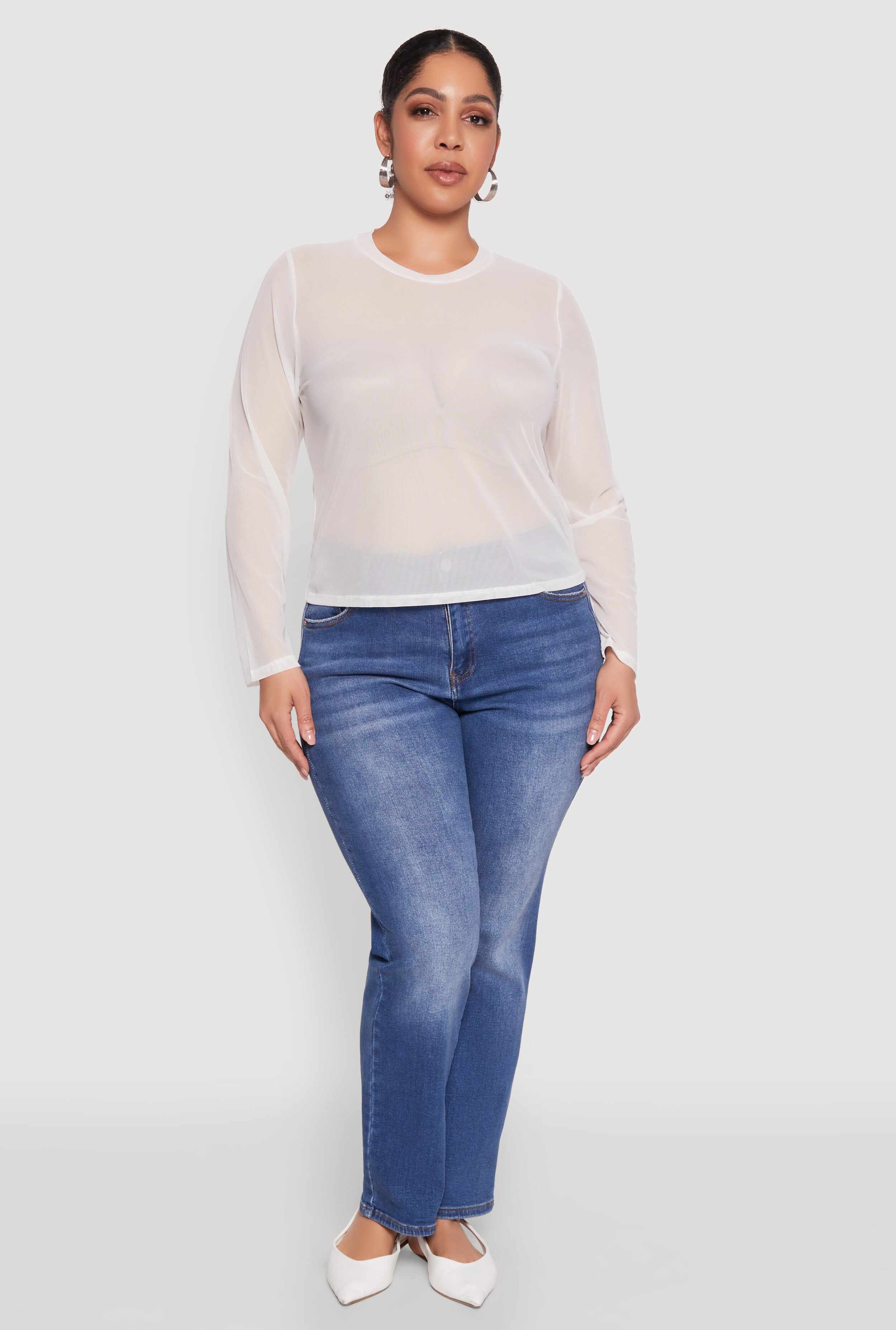 Plus Size Mesh Long Sleeve Top