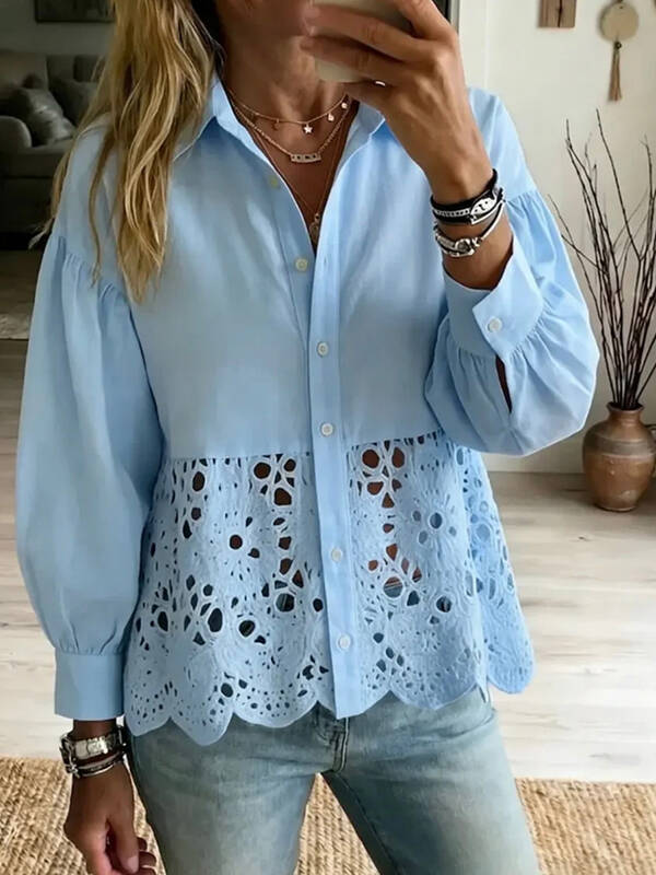 New Women's Shirt with Cut-Out Hem Detail Blouse