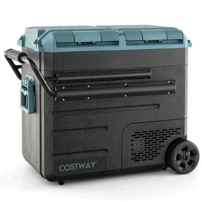 61 Quart Portable Car Refrigerator with Wheels 12/24V DC & 110-240V AC Dual-zone Electric Car Cooler Fridge for RV Camping Travel Home
