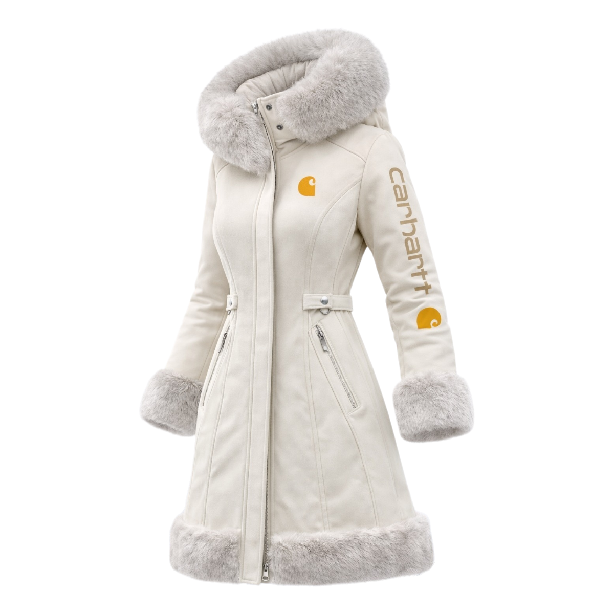 Women's Black and White Color-Blocked Fleece Winter Coat