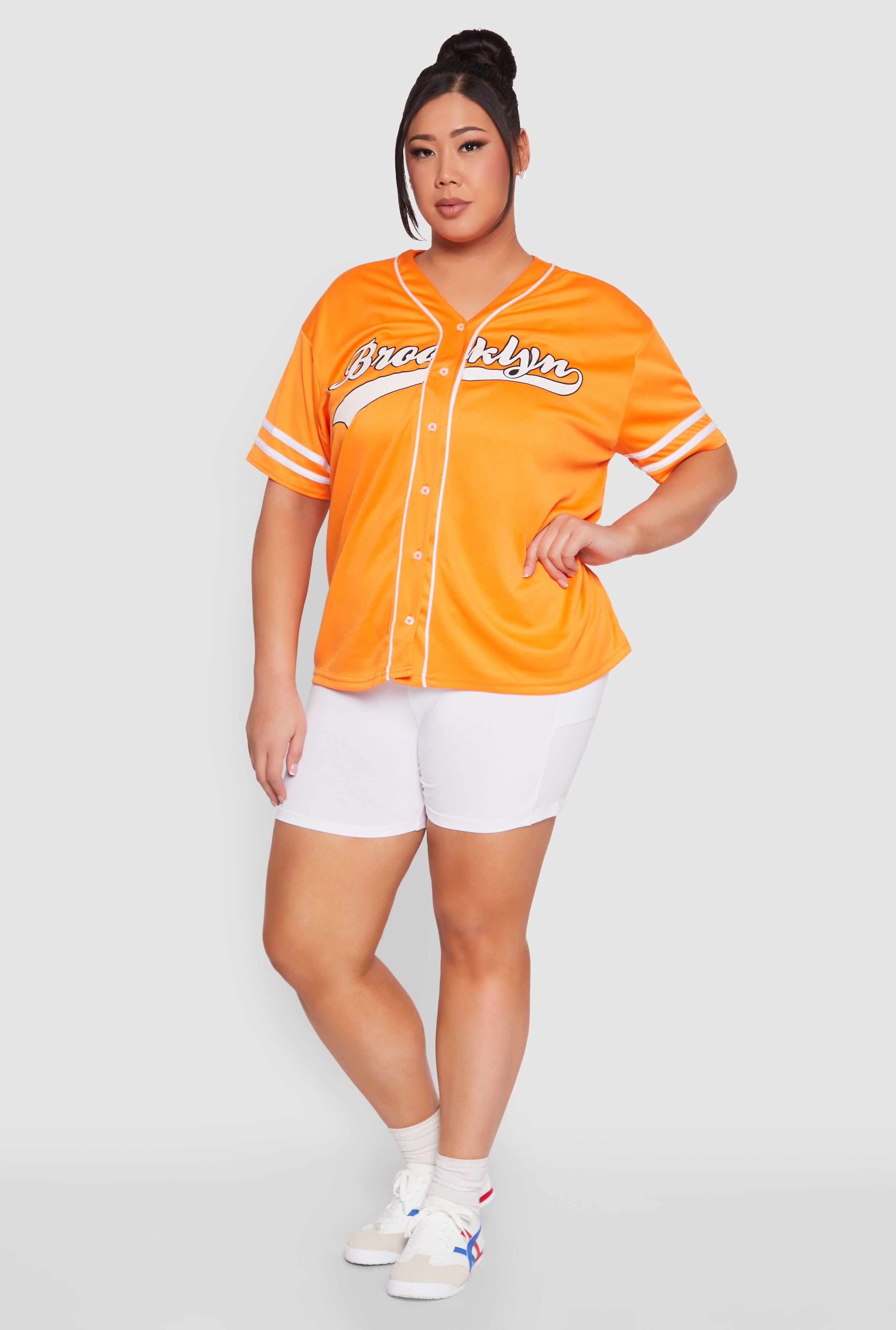 Plus Size Varsity Stripe Brooklyn Baseball Jersey
