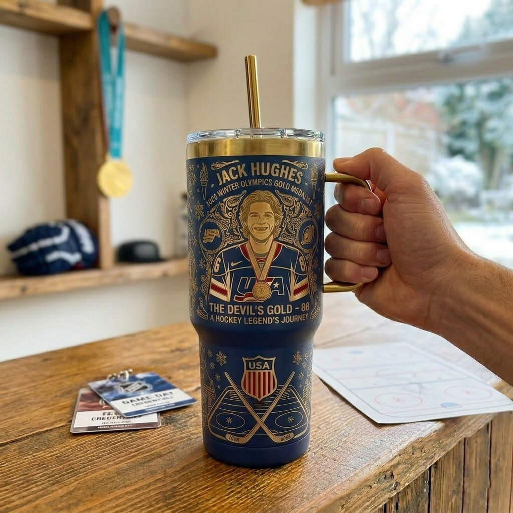 🏒 Jack Hughes “Gold Championship” Collector Tumbler