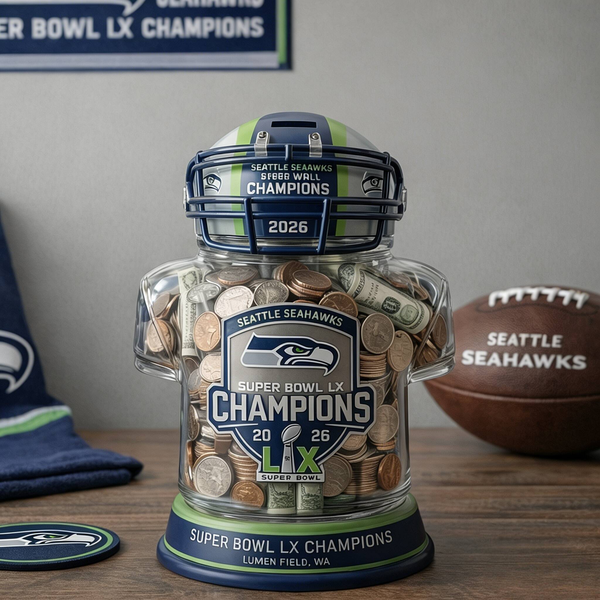Seattle Seahawks 2026 Super Bowl Champions Memorial Coin Jar