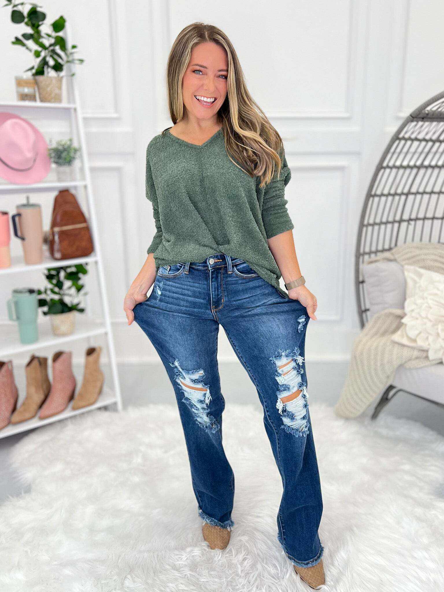 Christmas Destroyed Dad Jeans- Final Sale