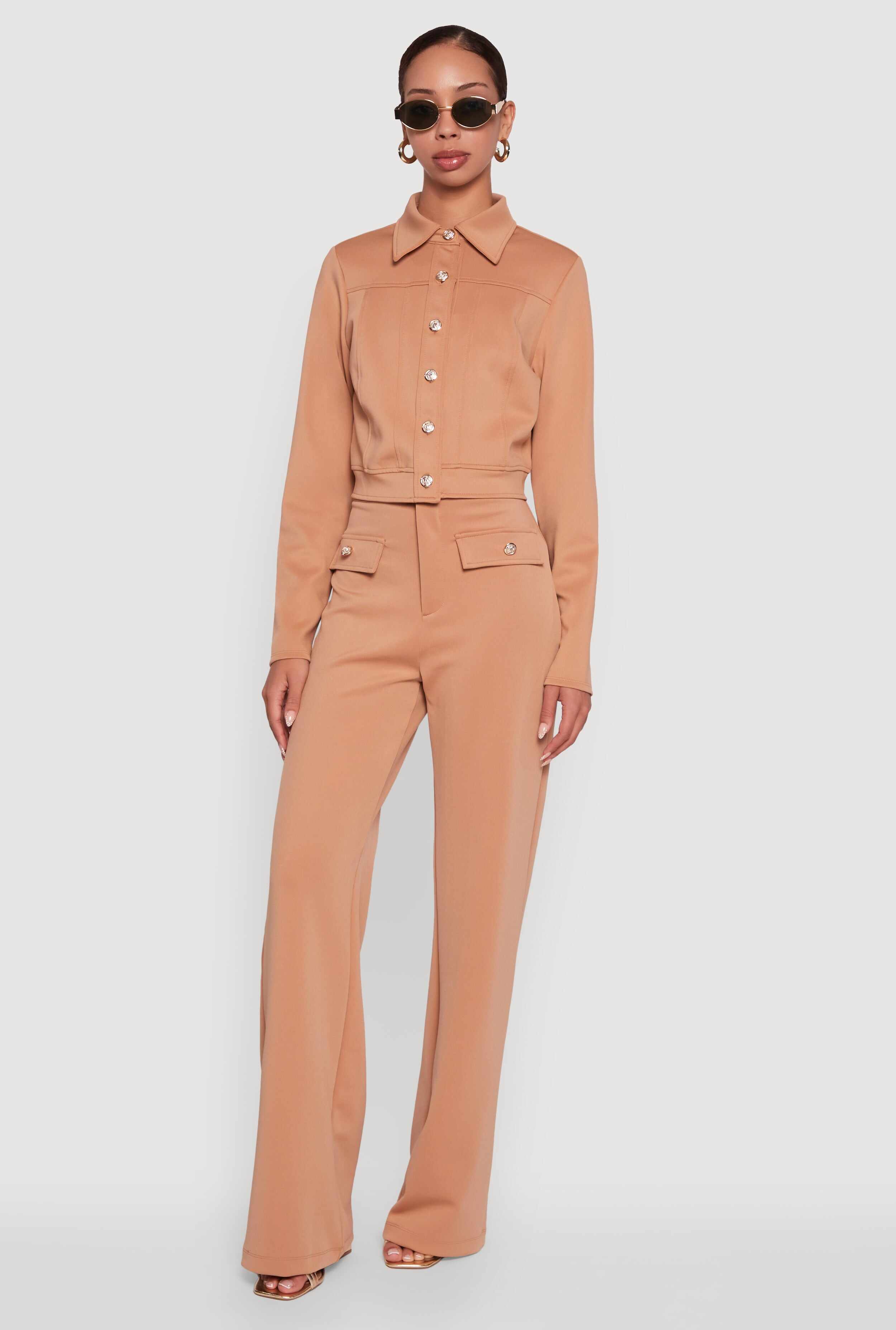 Scuba Metallic Button Front Cropped Shacket
