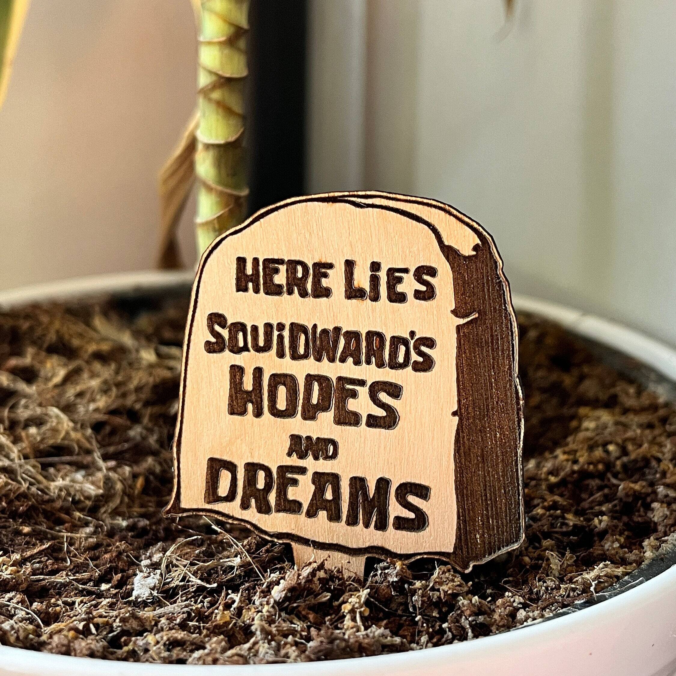 🪦🌼Here Lies Squidward's Hopes and Dreams Tombstone Plant Stake - Spongebob Squarepants Meme Plant Accessory