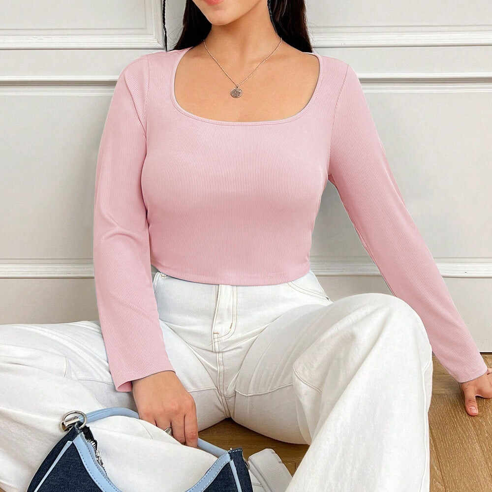 Women's Elegant Long-sleeved Slim-fitting Slimming Solid Color Top